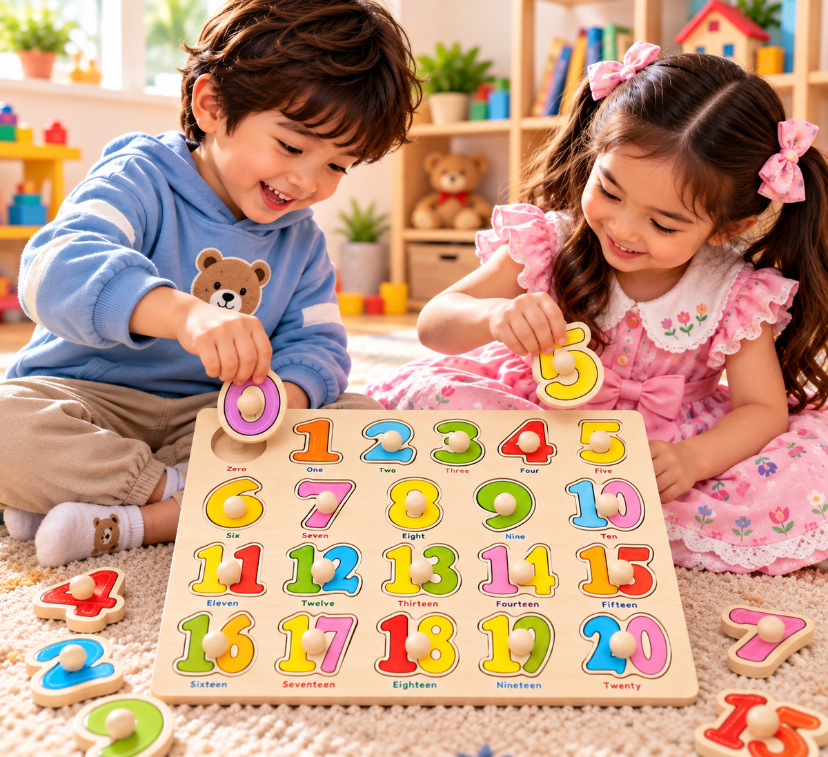 Wooden Number Puzzle Board 1–20 Learning Toy