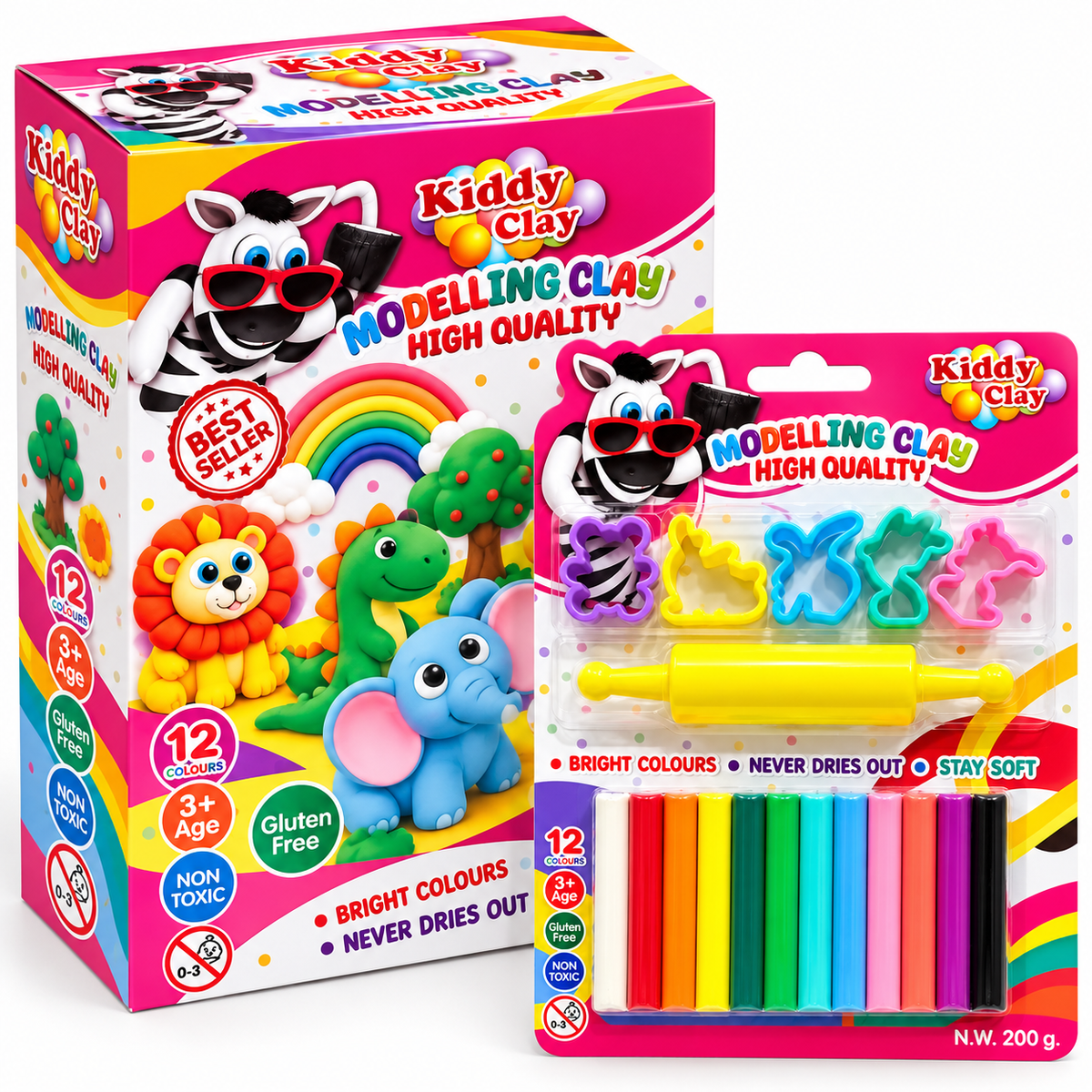 Kiddy Clay Modelling Clay Set  12 Colors & Tools