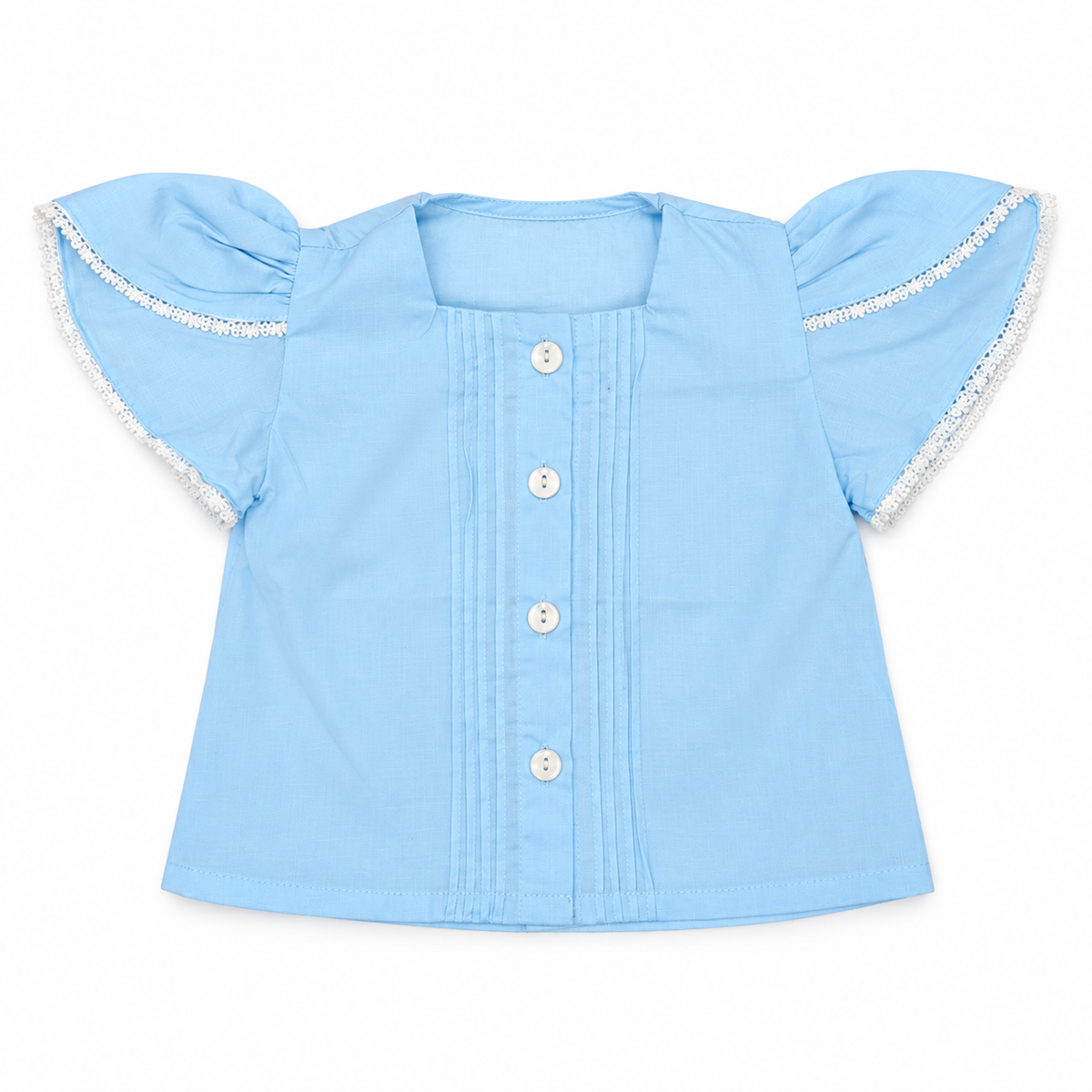 Baby Girls Pale Blue Flutter Sleeve Cotton Blouse