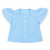 Baby Girls Pale Blue Flutter Sleeve Cotton Blouse