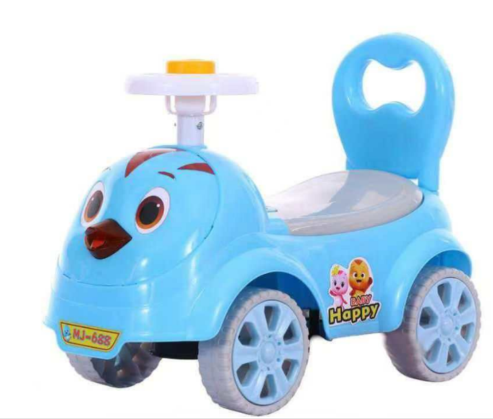 Baby Ride-On Car – Cartoon Bird Design with Steering Wheel (Blue)