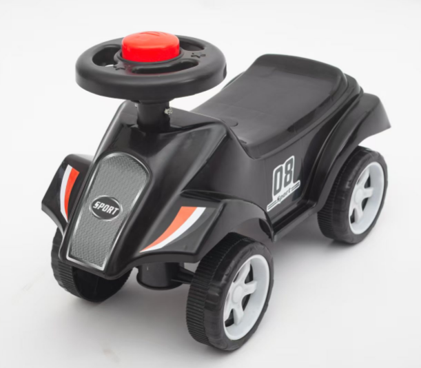 Kids Ride-On Push Car – Black Sport Racing Style with Steering Wheel & Horn Button