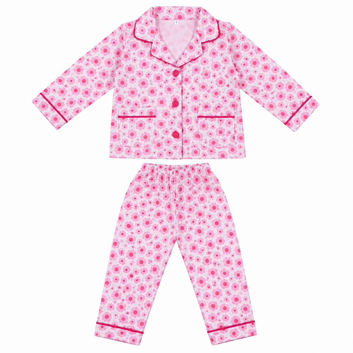 Pink Floral Printed Kids Night Suit