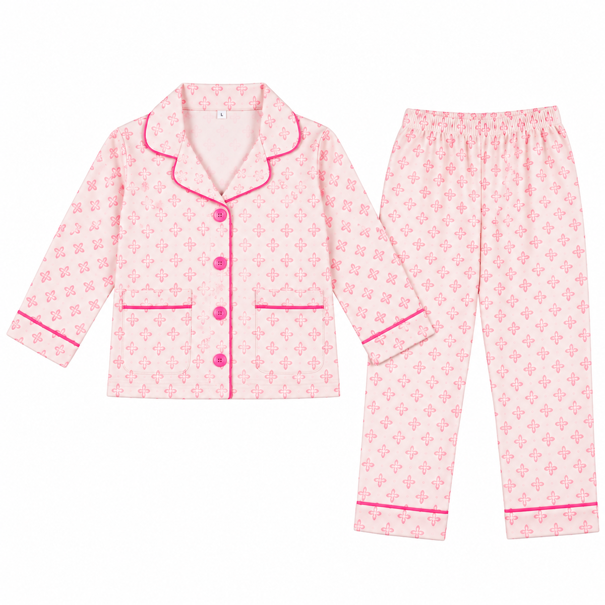 Kids Floral Printed Night Suit Cream & Pink