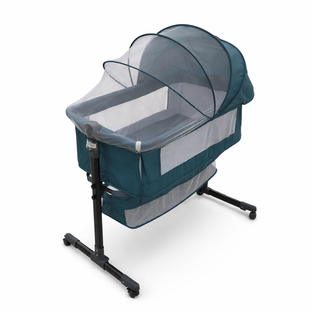 Portable Baby Bassinet with Mesh Canopy and Storage Basket