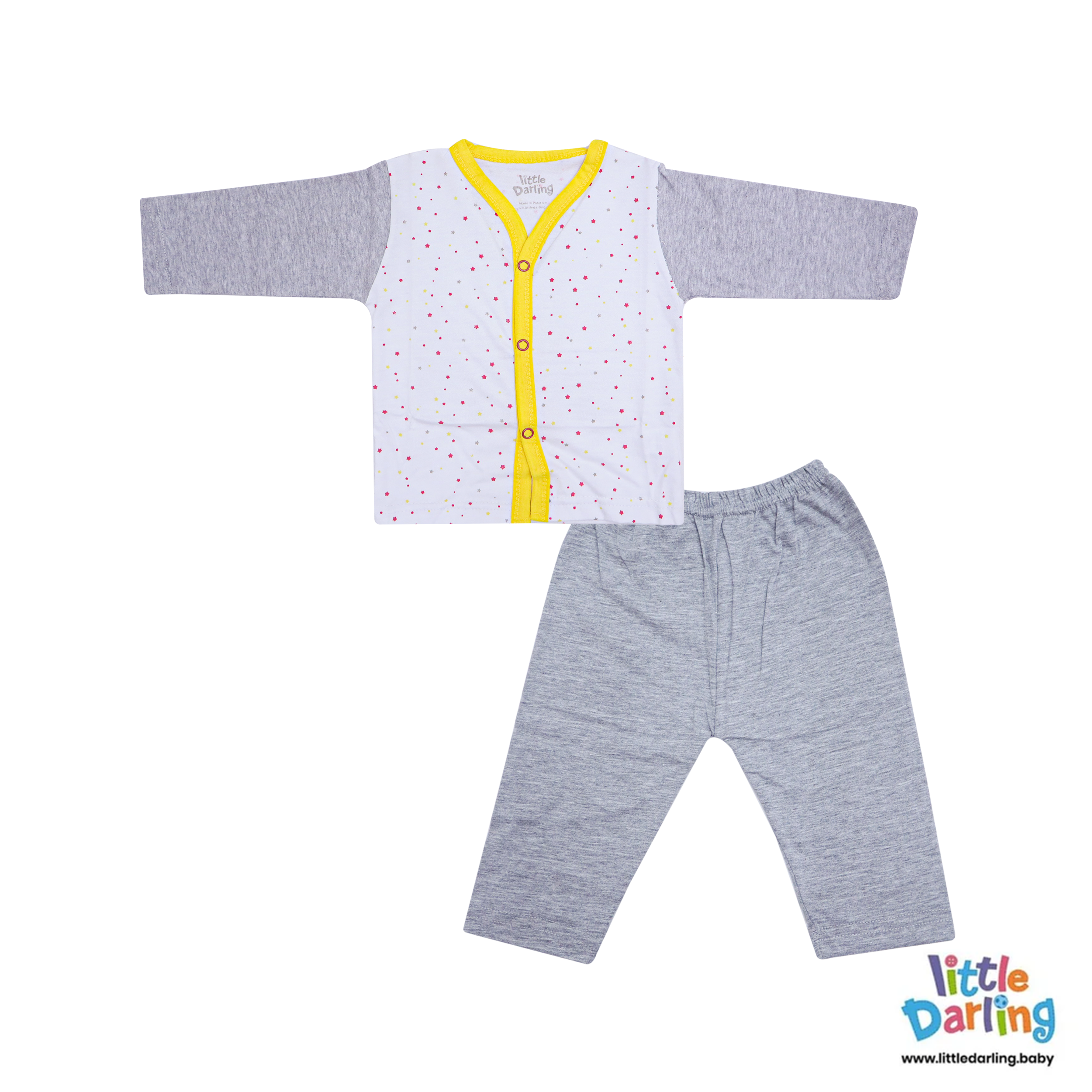 Baby Night Suit Star Print Grey Color by Little Darling