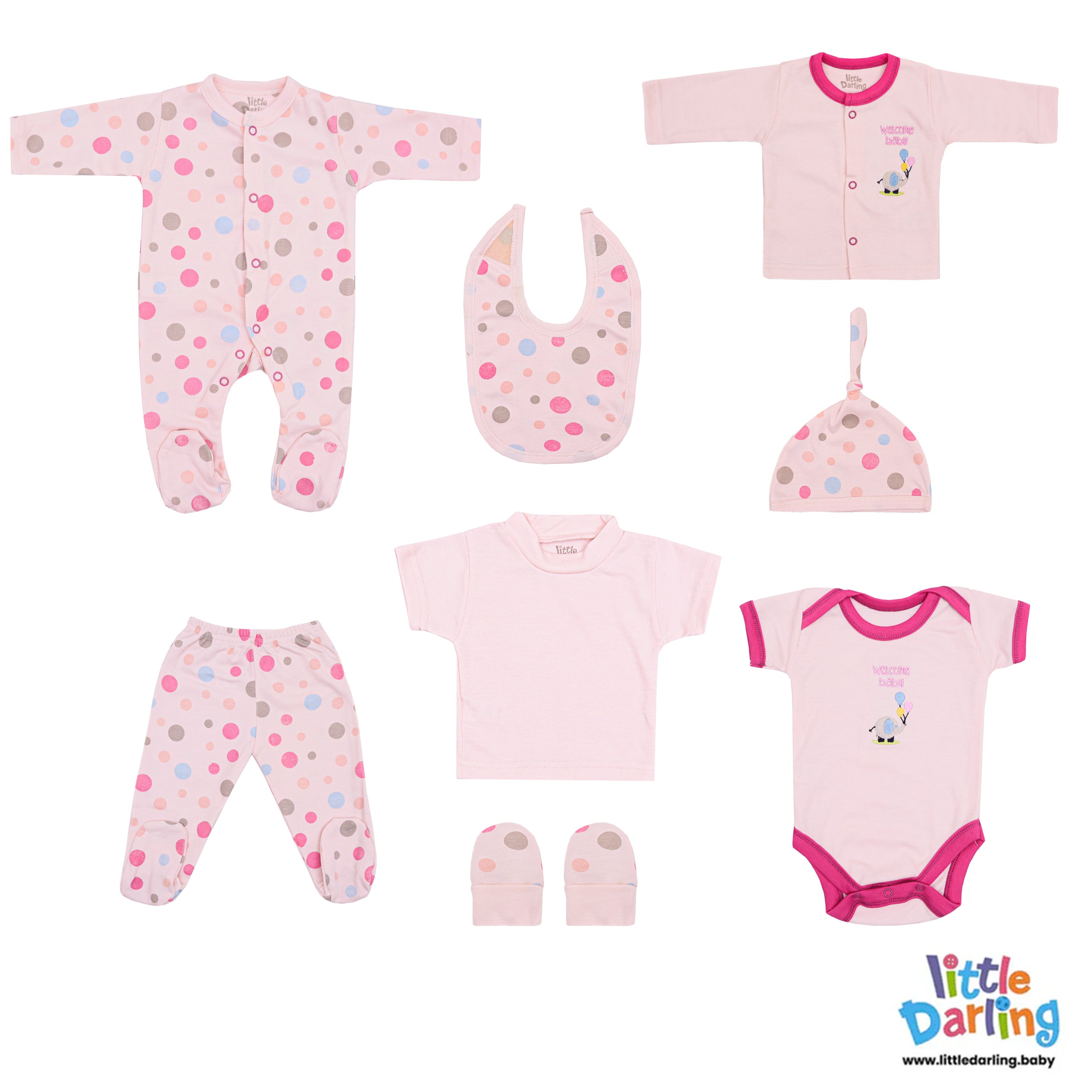 8 Pcs Gift set Polka Dot Print Pink Color by Little Darling