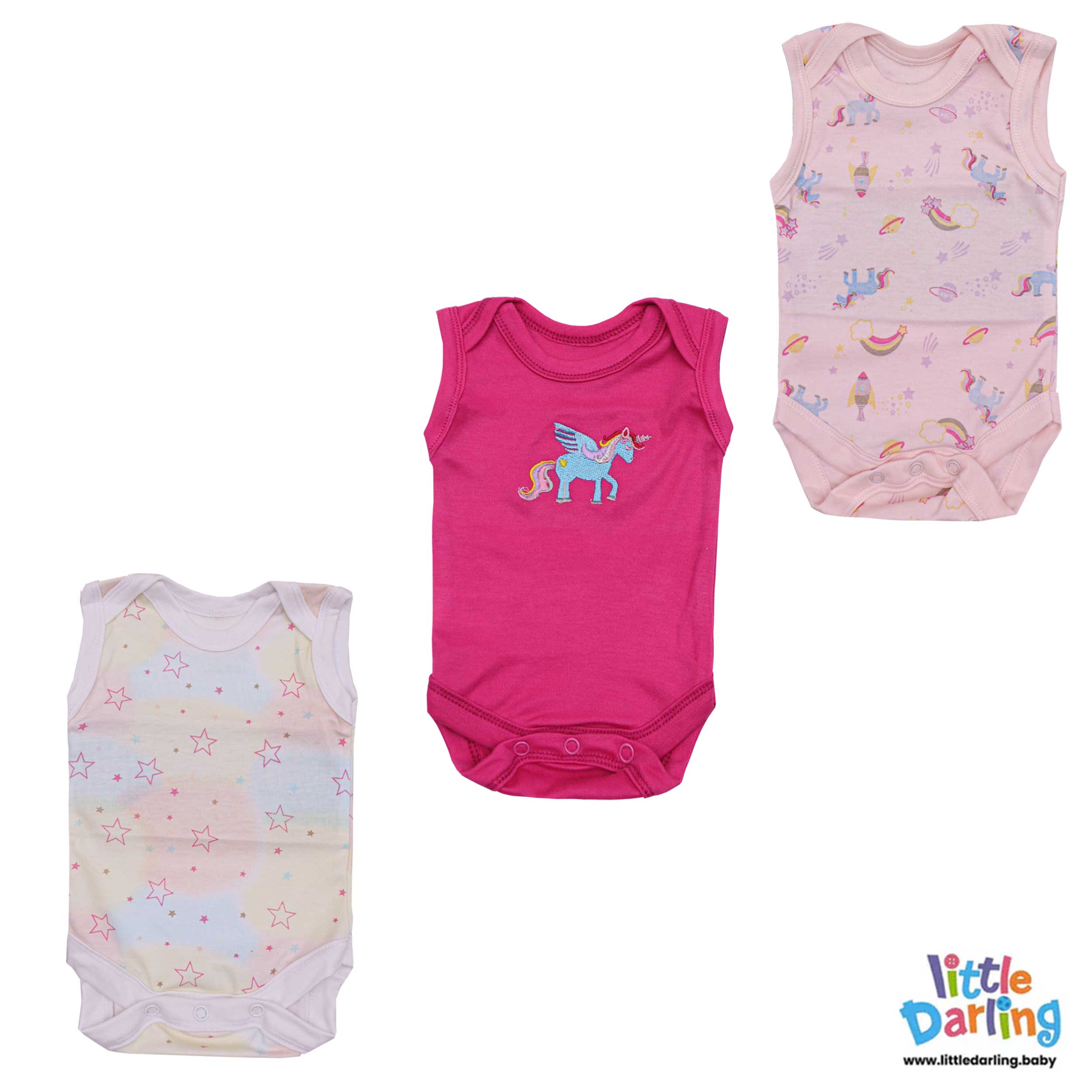 Bodysuit Pk Of 3 Sleeveless Unicorn by Little Darling