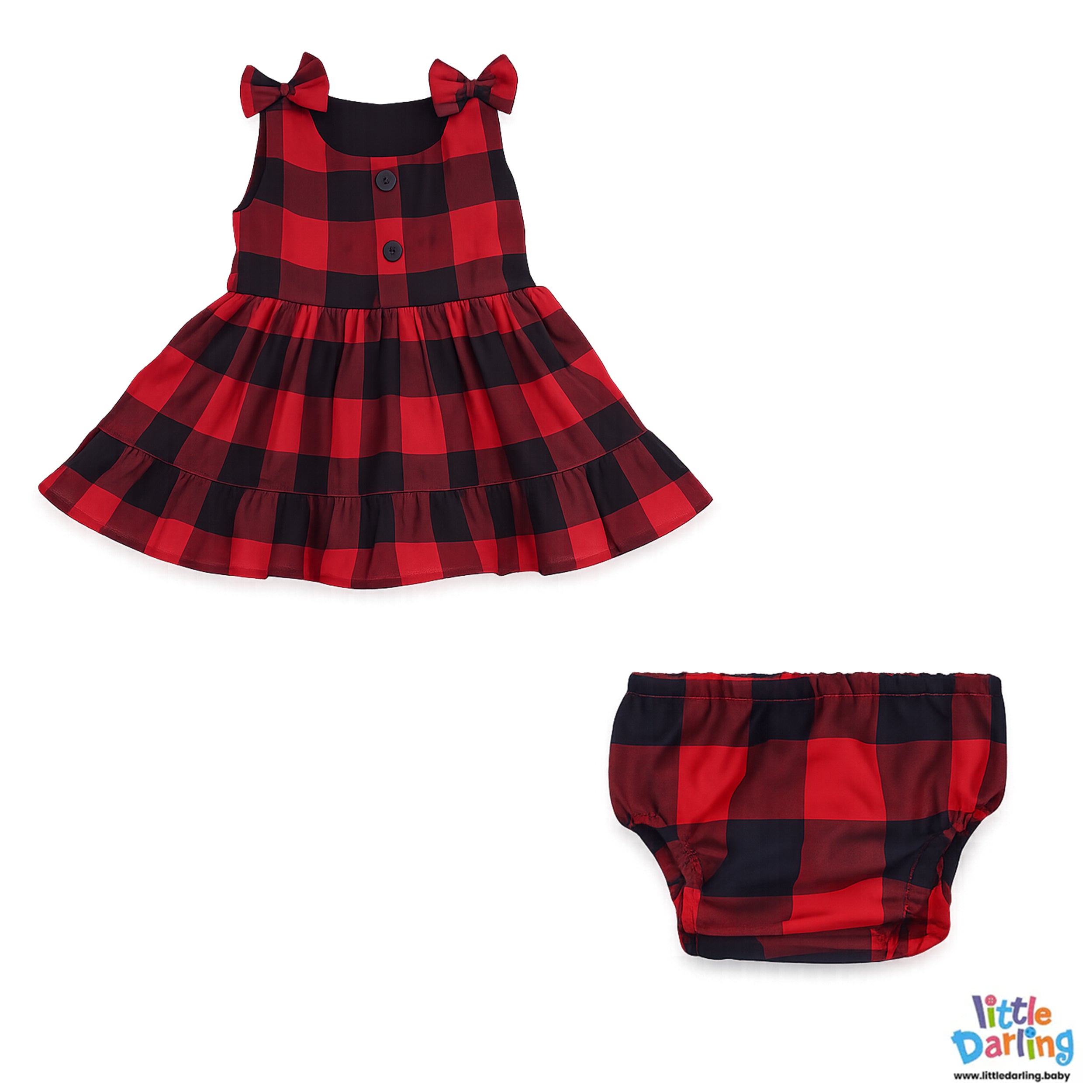Baby Girls Red Check 2 Pcs Frock Set