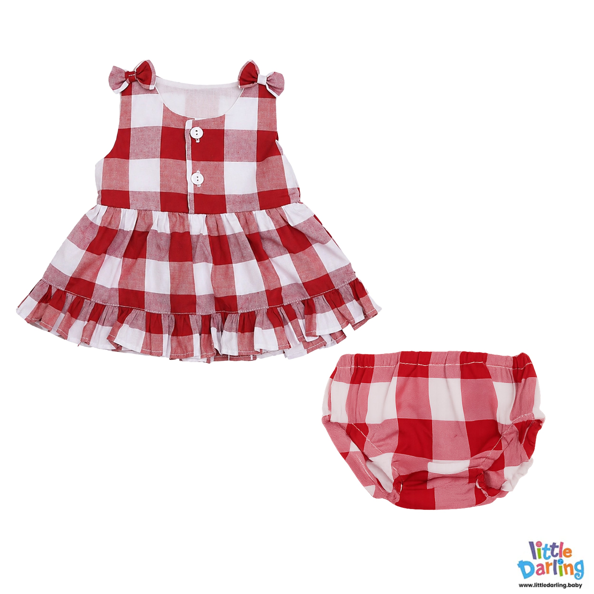 Baby Girls Red Check Dress with Bloomers