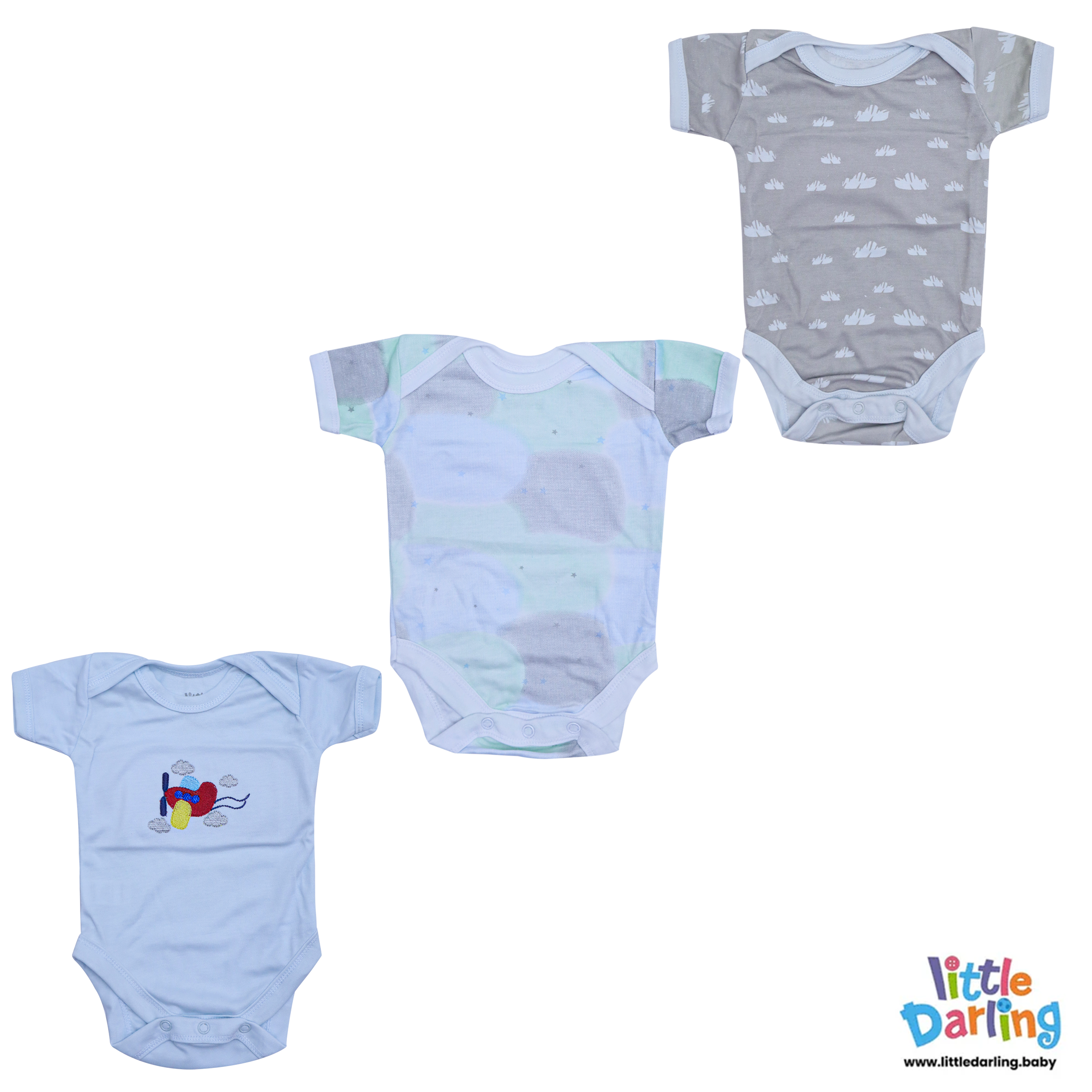 Baby Bodysuit Pk Of 3 Short sleeve Air plane Print by Little Darling