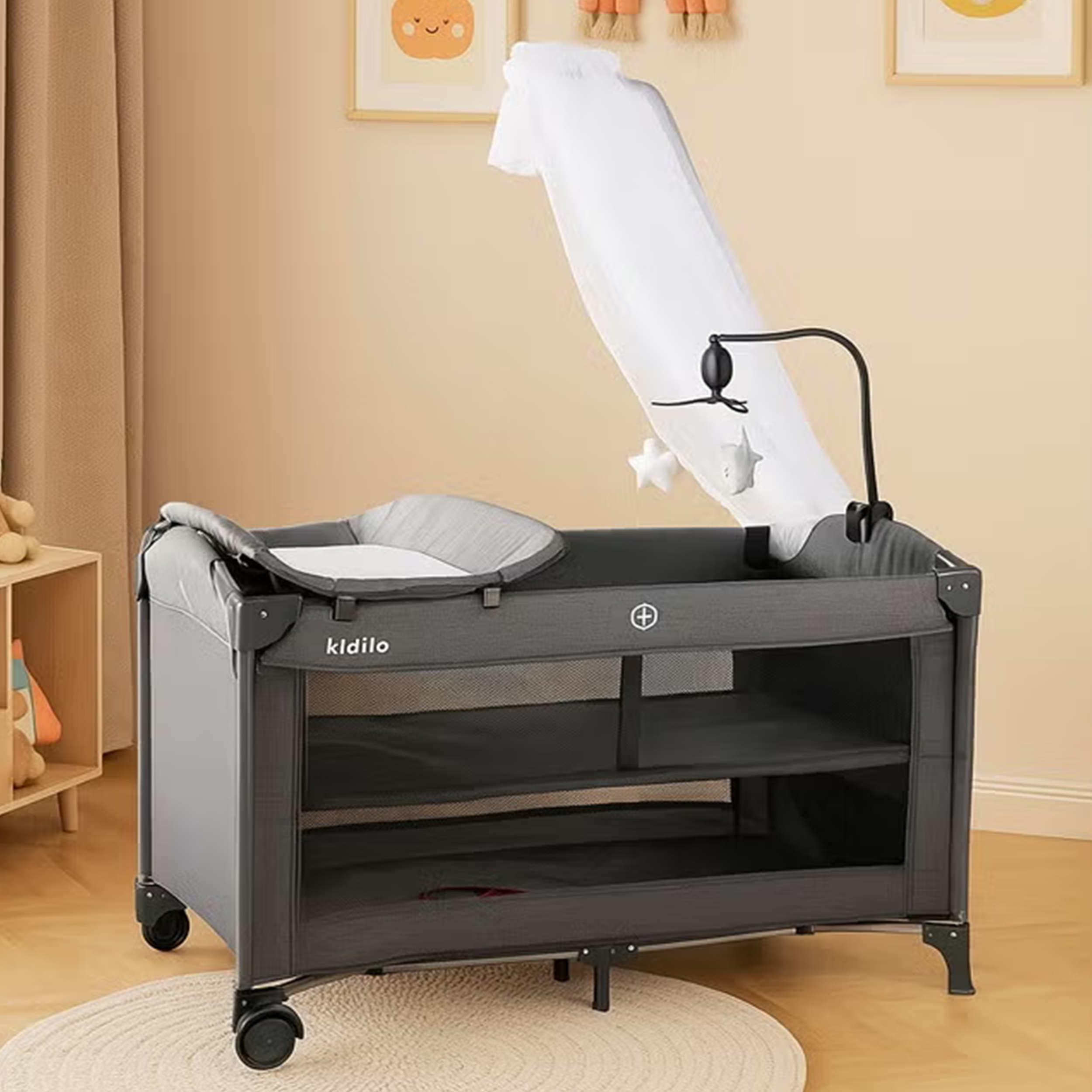 Baby Travel Cot Grey Color by Kidilo