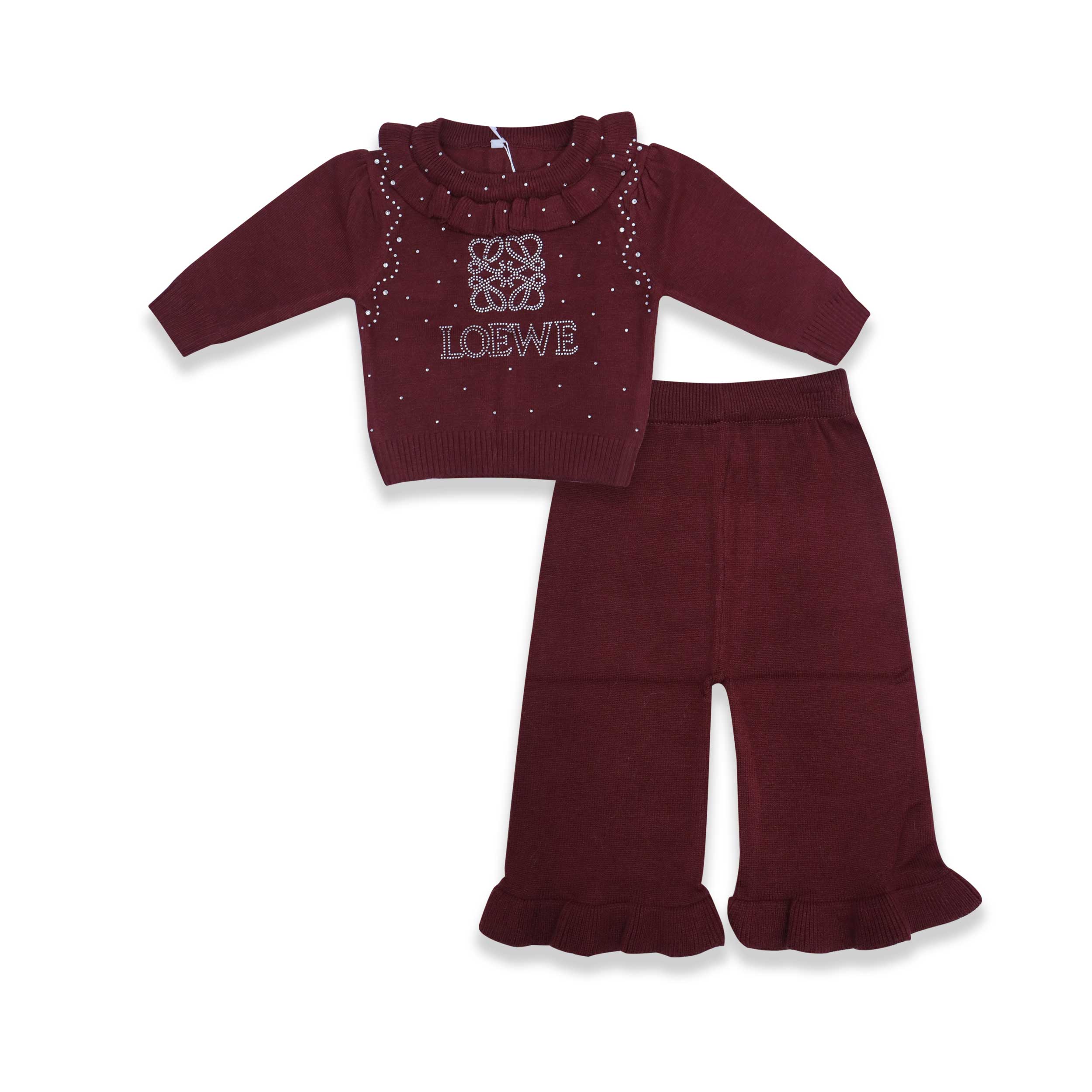 Girls Maroon Knitted Winter Set