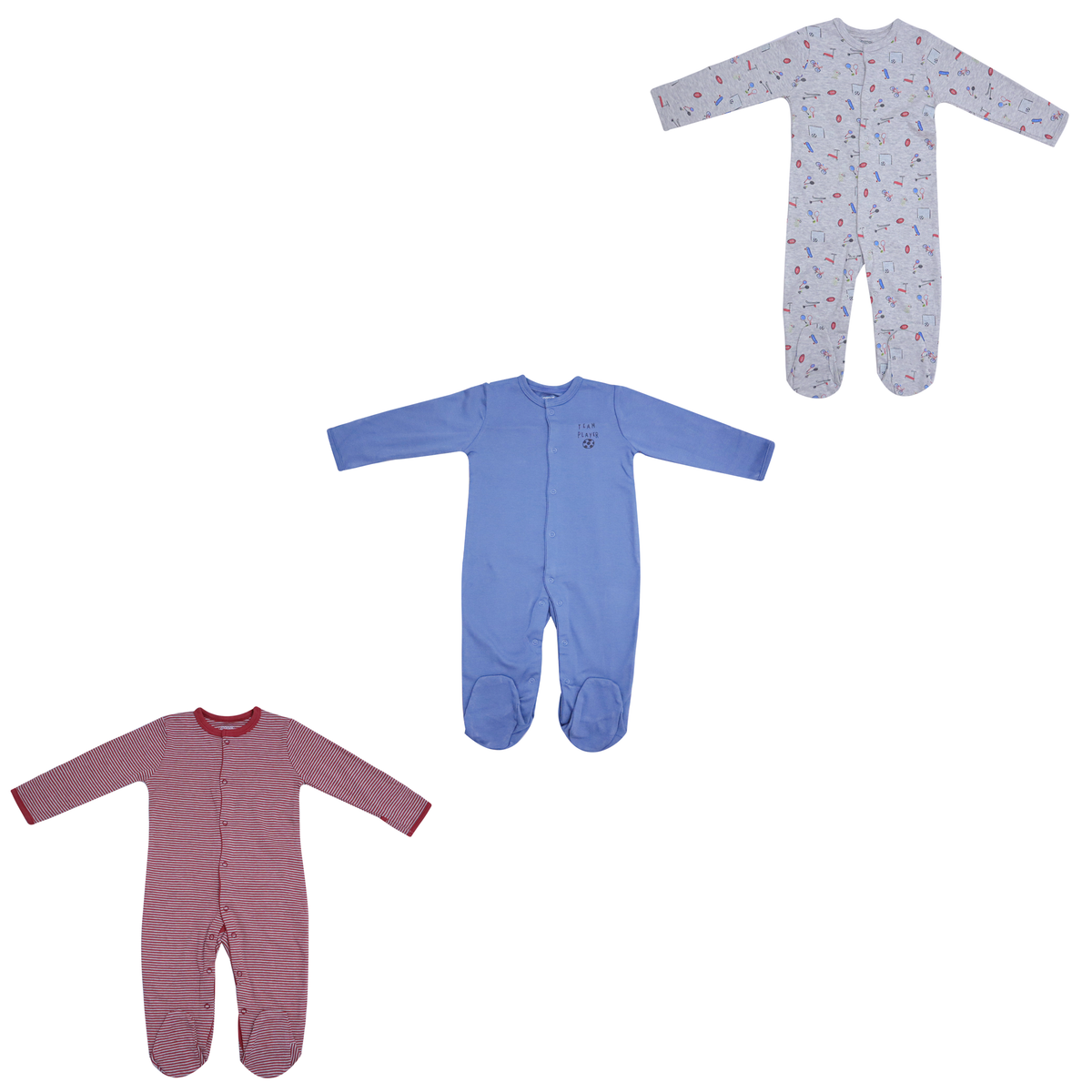 Baby Sleepsuit 3-Pack Foot Ball Print | Mamas & Papas Price in Pakistan