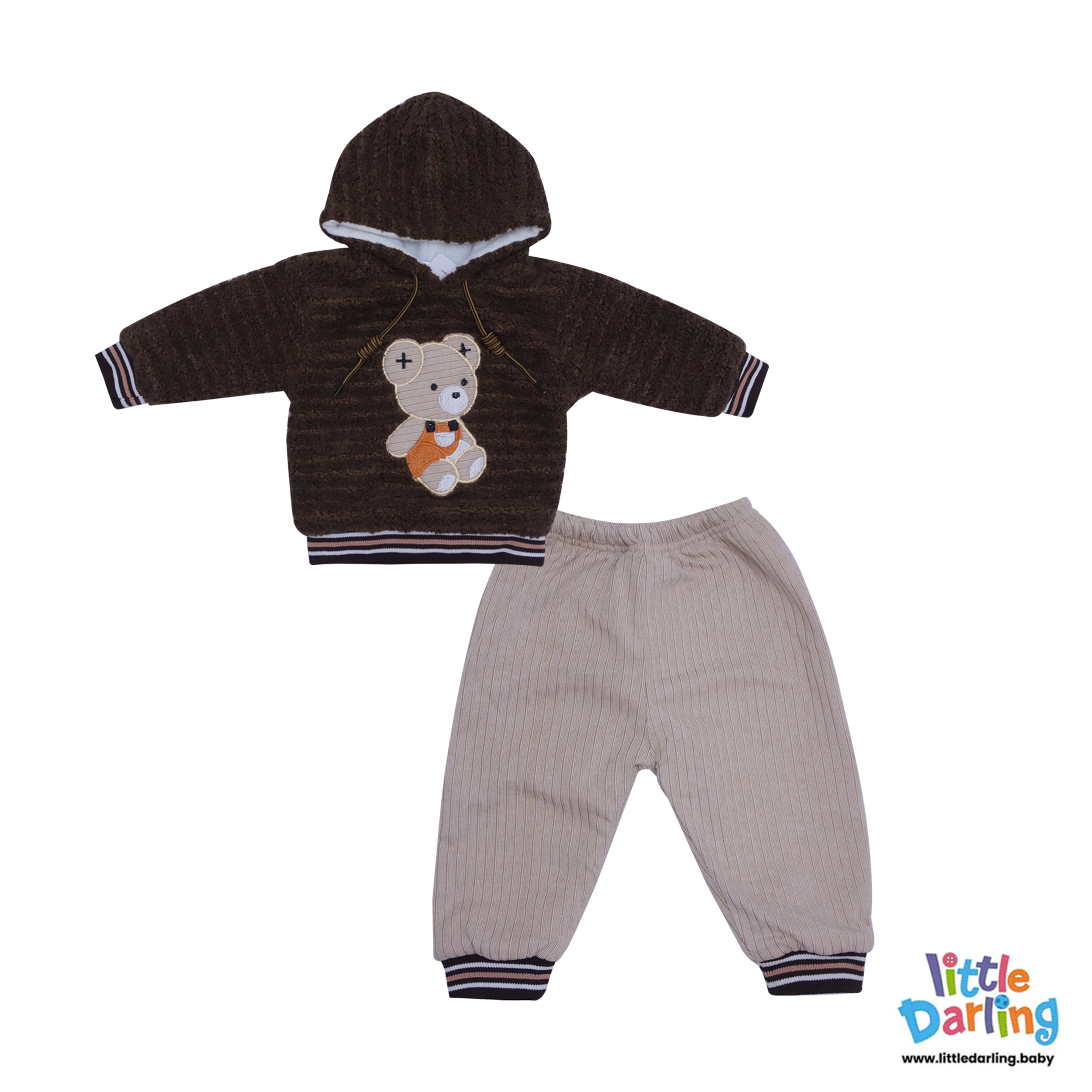 Baby Hooded Fur Suit Bear Embroidery by Little Darling
