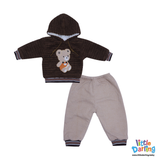 Baby Hooded Fur Suit Bear Embroidery | Little Darling