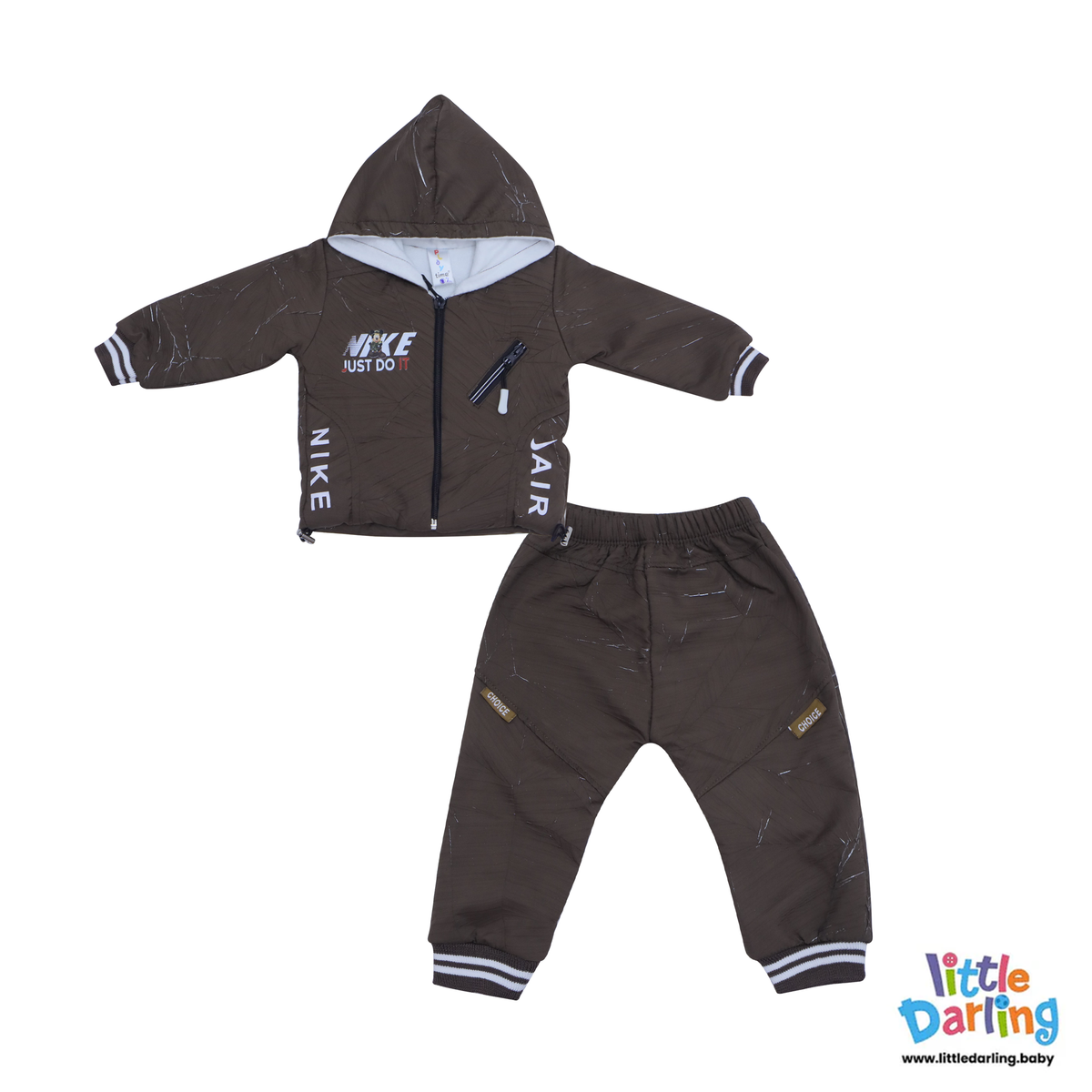 Baby Boys 2-Piece Tracksuit Set Brown | Little Darling Price in Pakistan
