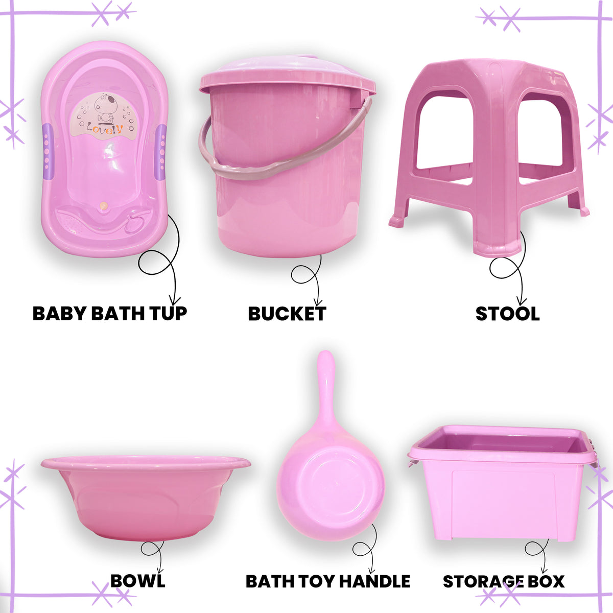 Essential Baby Bath Set – 6-Piece Pink Plastic Collection Price in Pakistan
