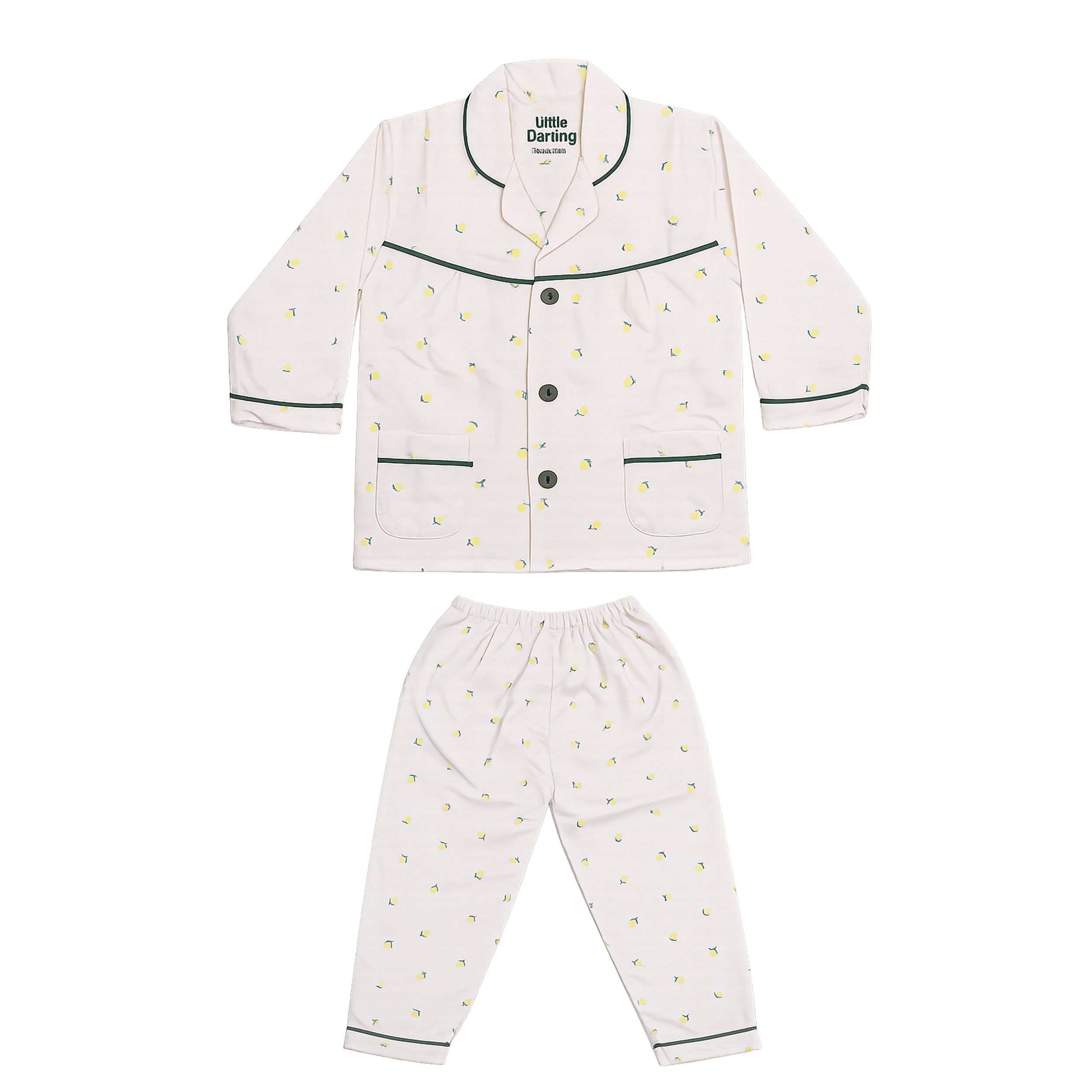 Kids Night Suit 2 Pcs Cream Lemon Print by Little Darling