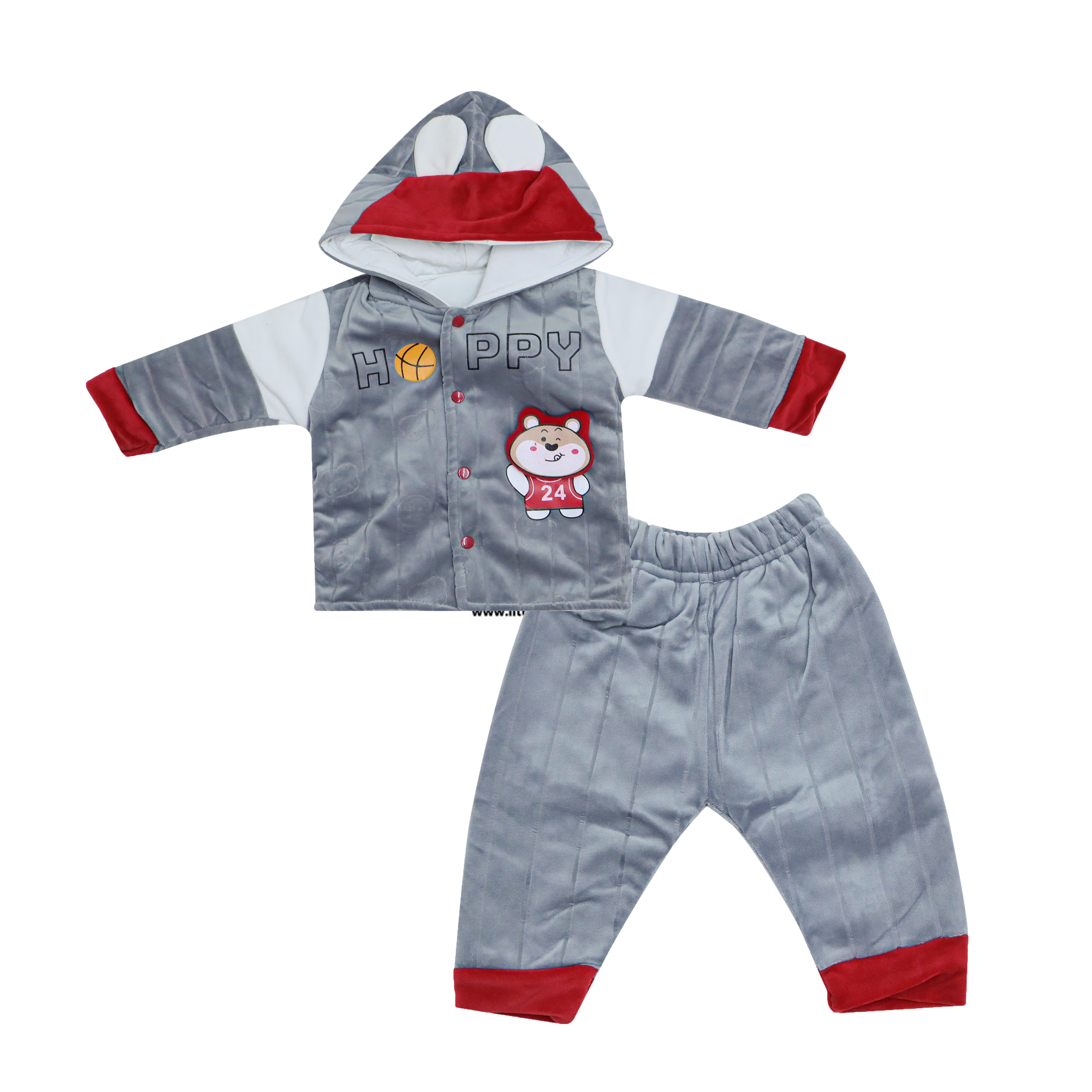 Baby Happy Bear Embossed Velvet Hoodie by Trendz