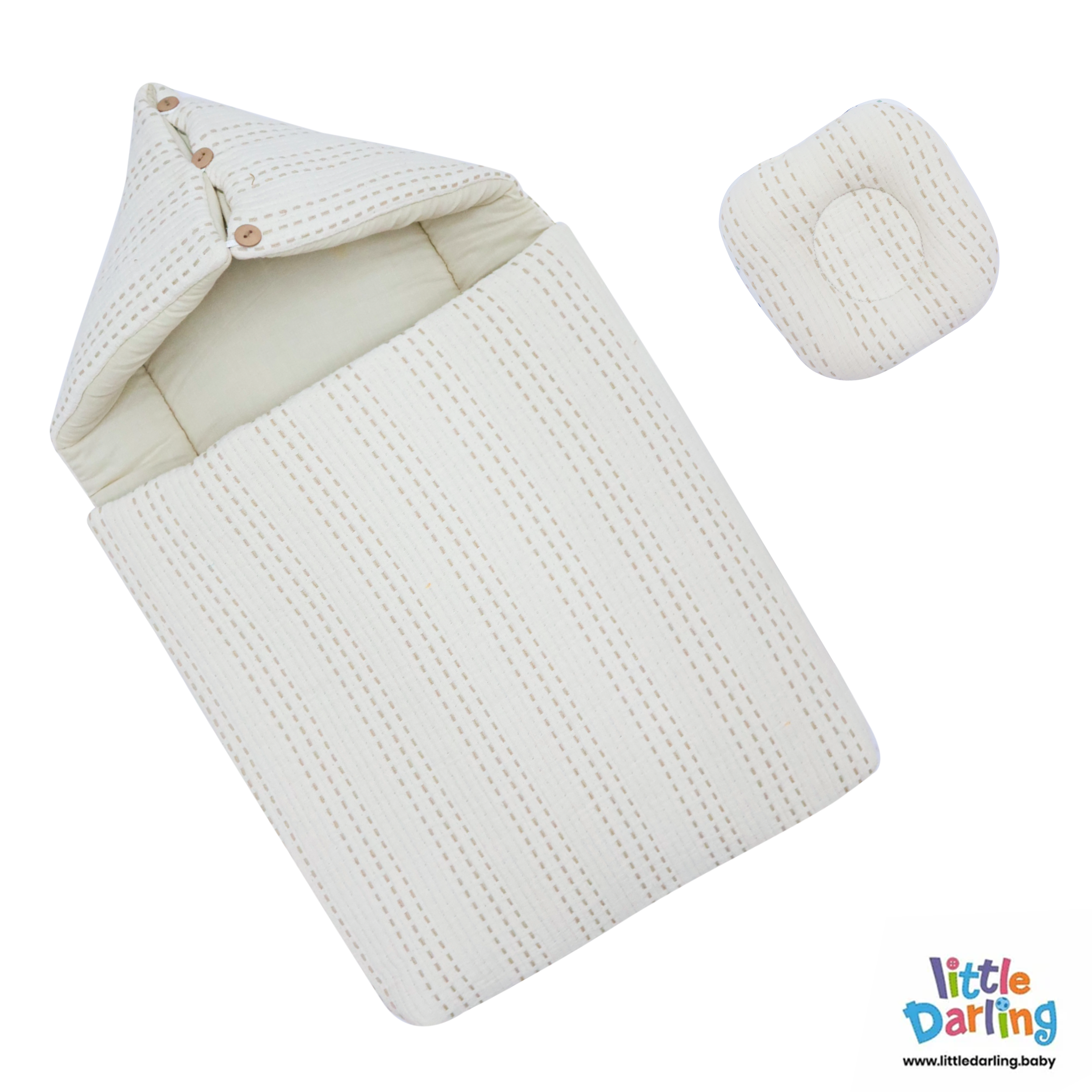 Baby Hooded Carry nest Beige Stitch Line Print by Little Darling