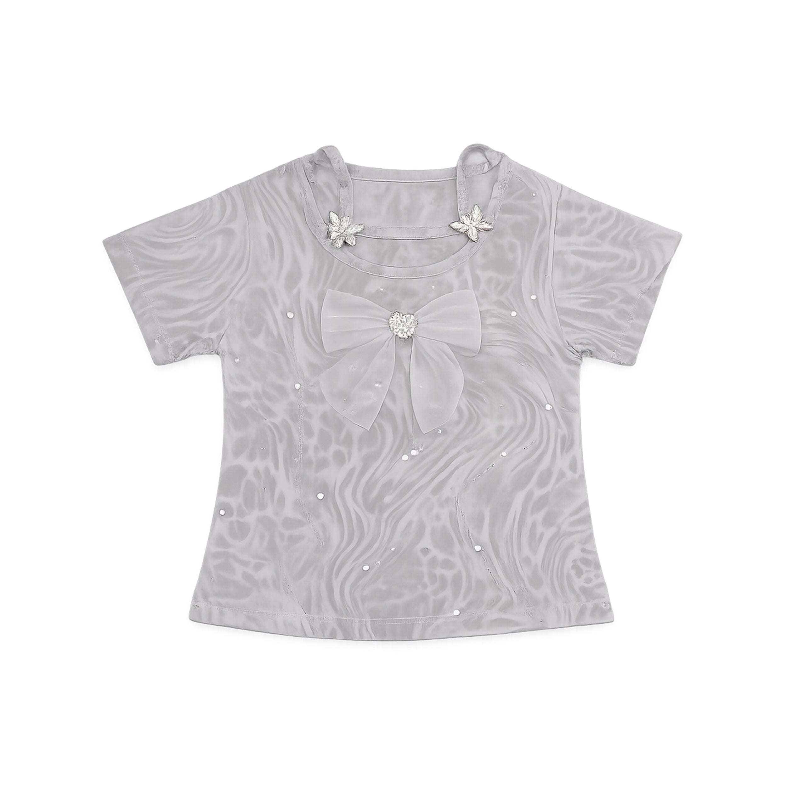 Girls Silver Bow Top & Flared Trouser Set