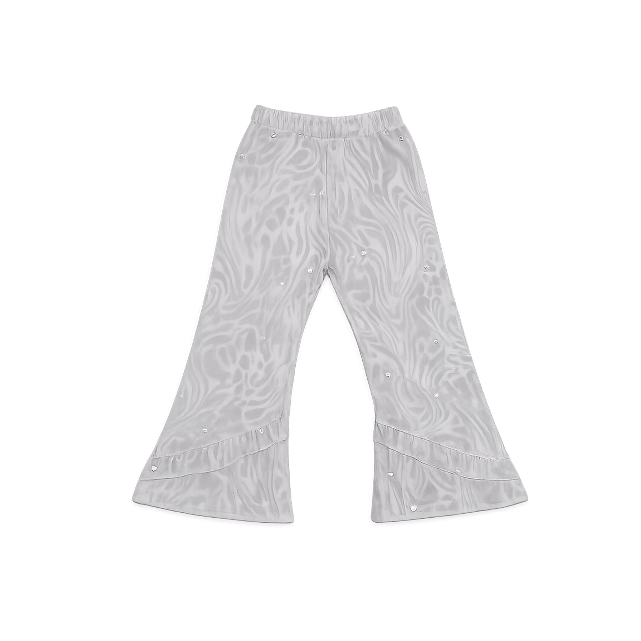 Girls Silver Bow Top & Flared Trouser Set