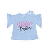 Girls Sky Blue Hello Beautiful Flared Set