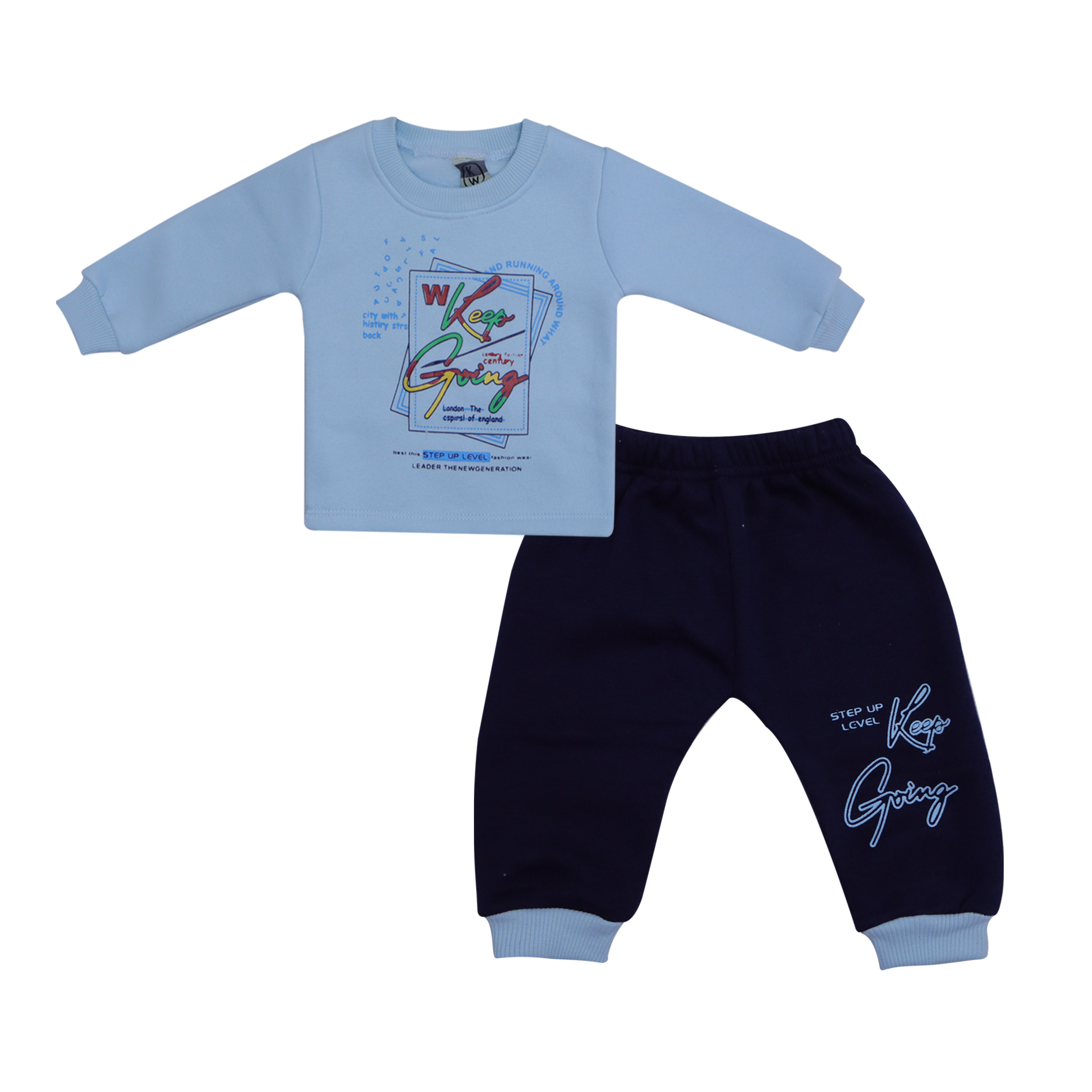Kids Printed Sweatshirt & Jogger Set Sky Blue & Navy