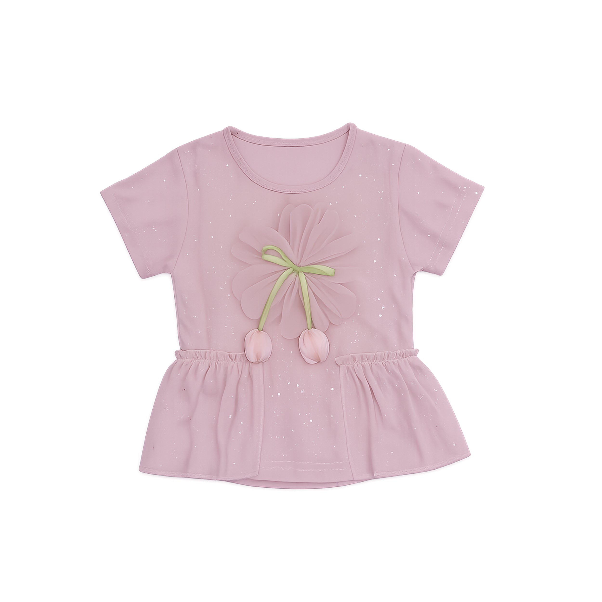 Girls Blush Pink Floral Top & Flared Pants Set