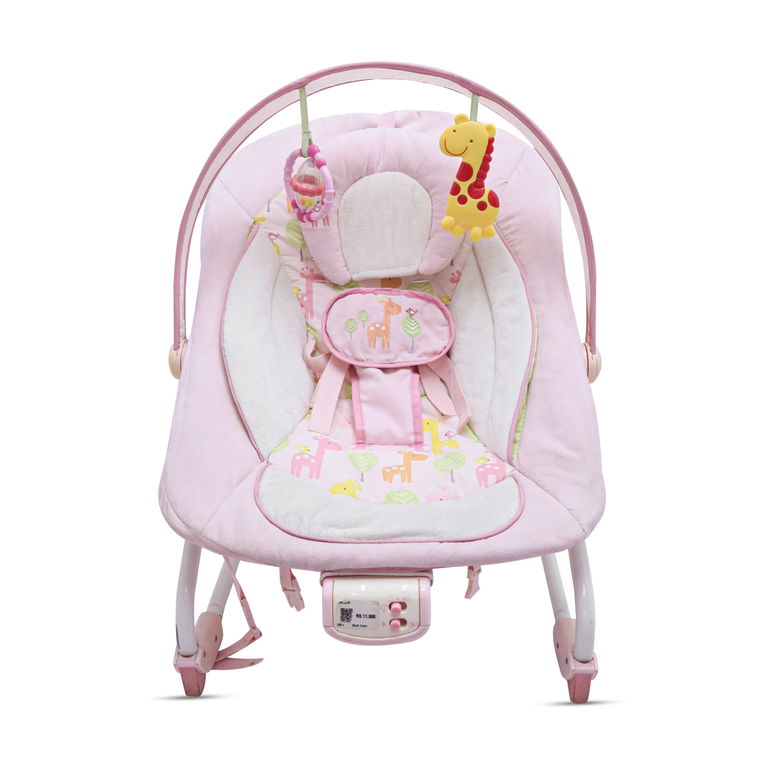 Baby Bouncer Seat with Toys Pink Giraffe Print