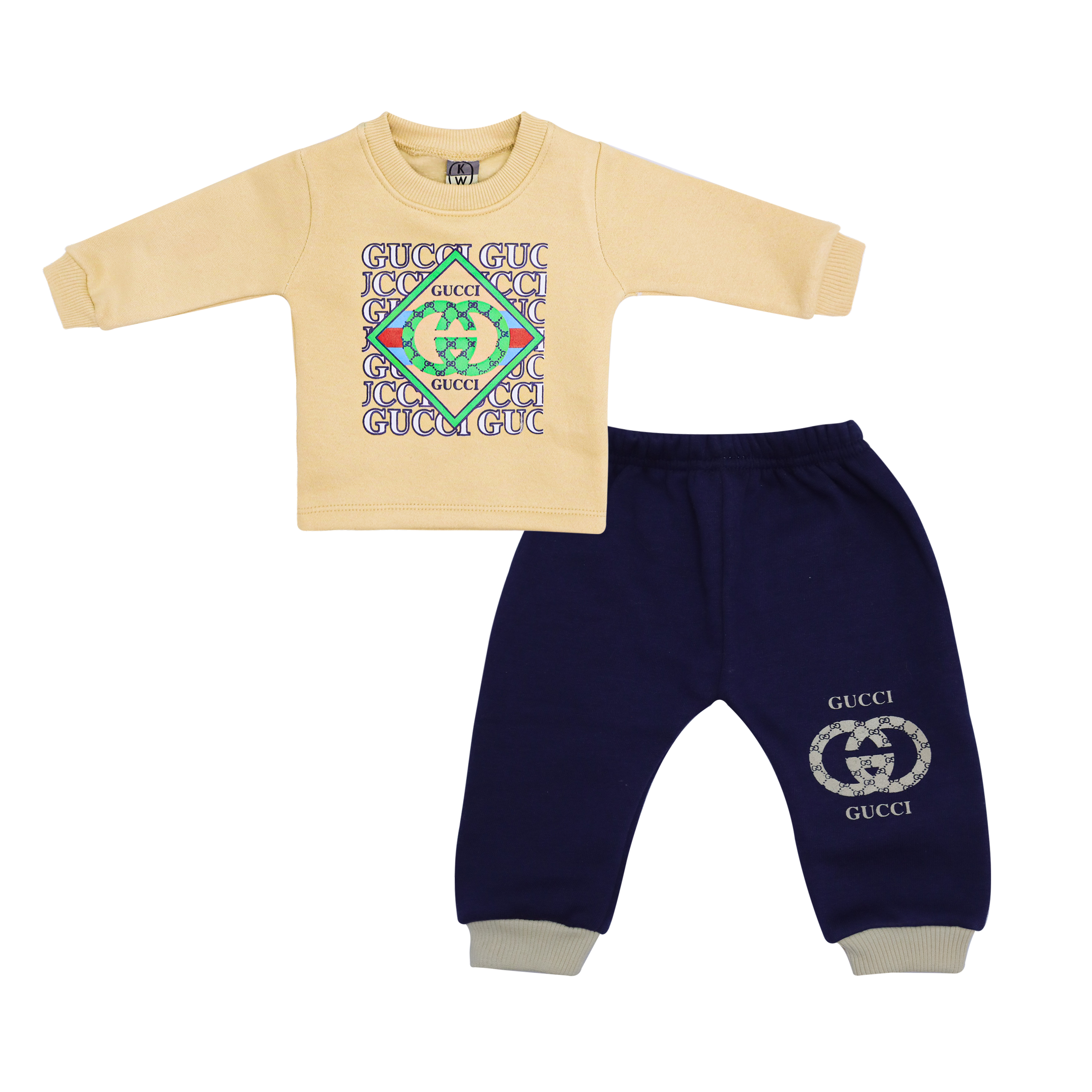 Kids Printed Sweatshirt & Jogger Set Beige & Navy