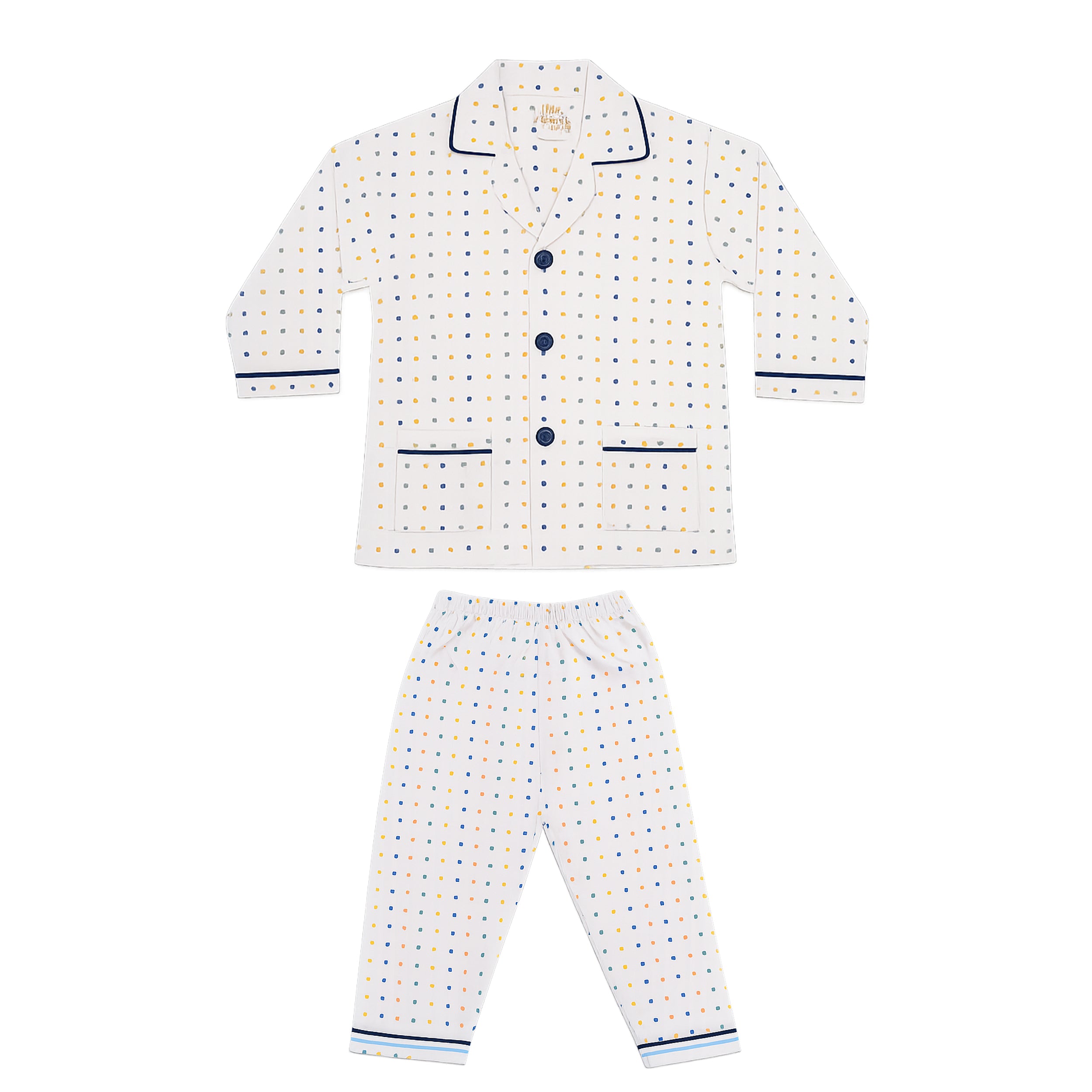 Kids White Polka Dot Night Suit Set