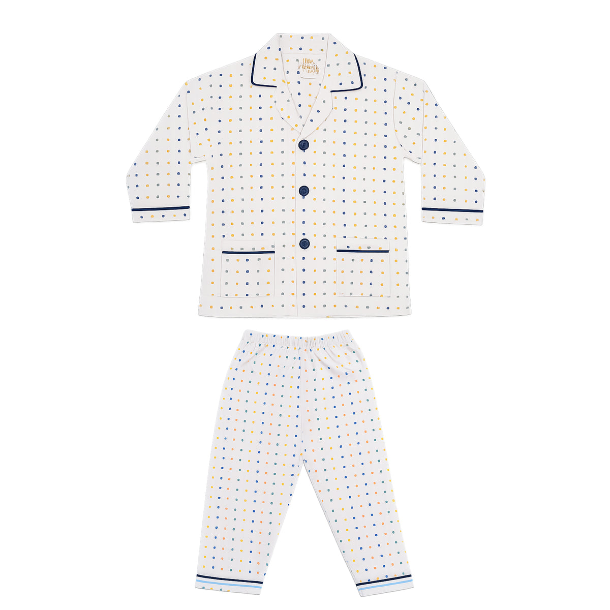 Kids White Polka Dot Night Suit Set