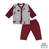 Baby Night Suit Animal Print Maroon | Little Darling