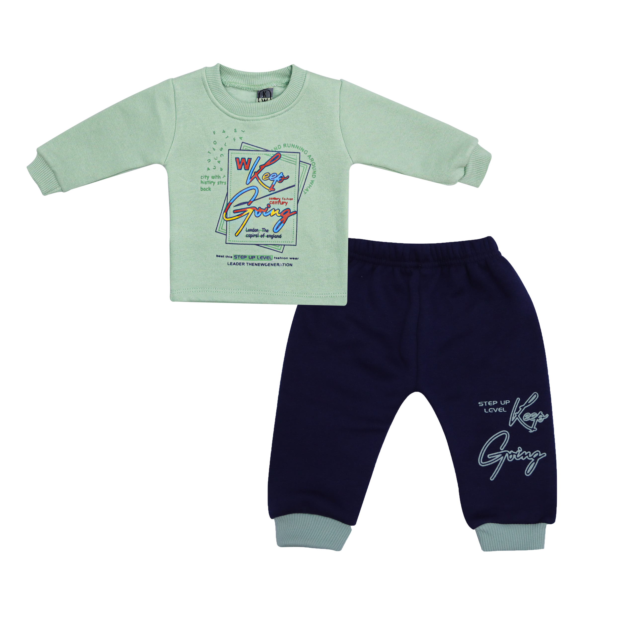 Kids Printed Sweatshirt & Jogger Set Sea Green & Navy