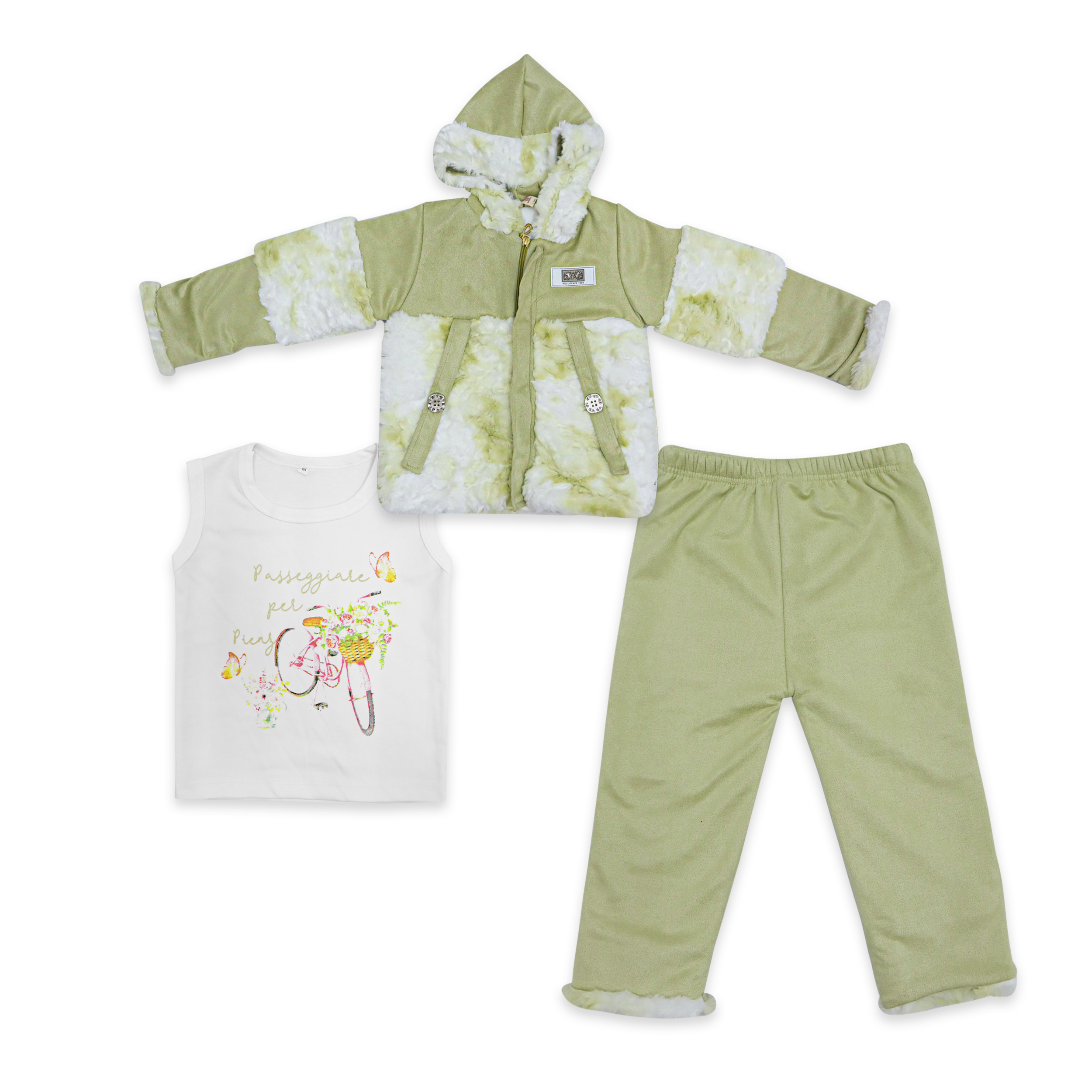 3 Piece Outfit Set Trimmed Fur