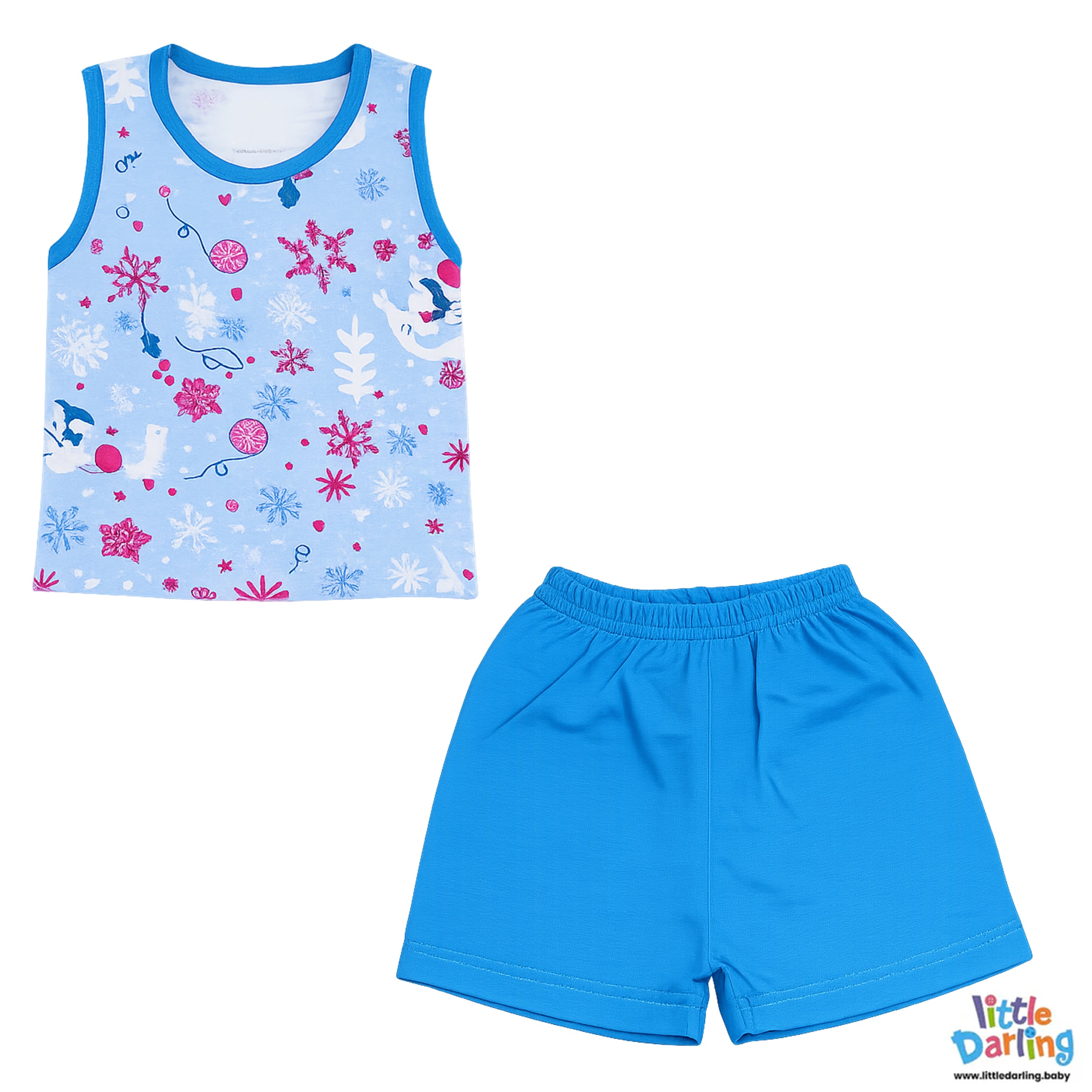 Baby Sando Suit 2 Pcs Floral Print Blue by Little Darling