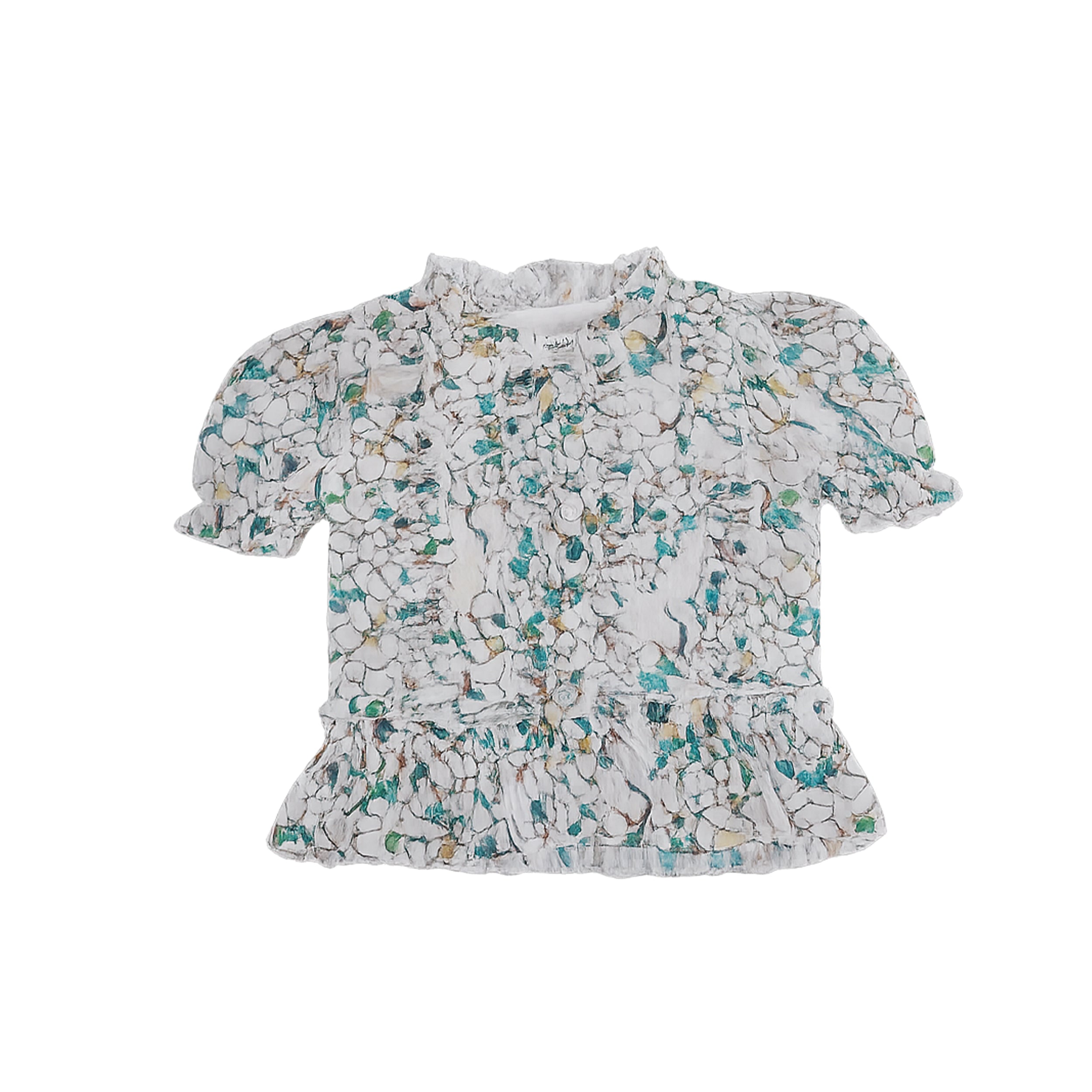 Girls Teal Floral Top & Cream Skirt 2 Piece Set