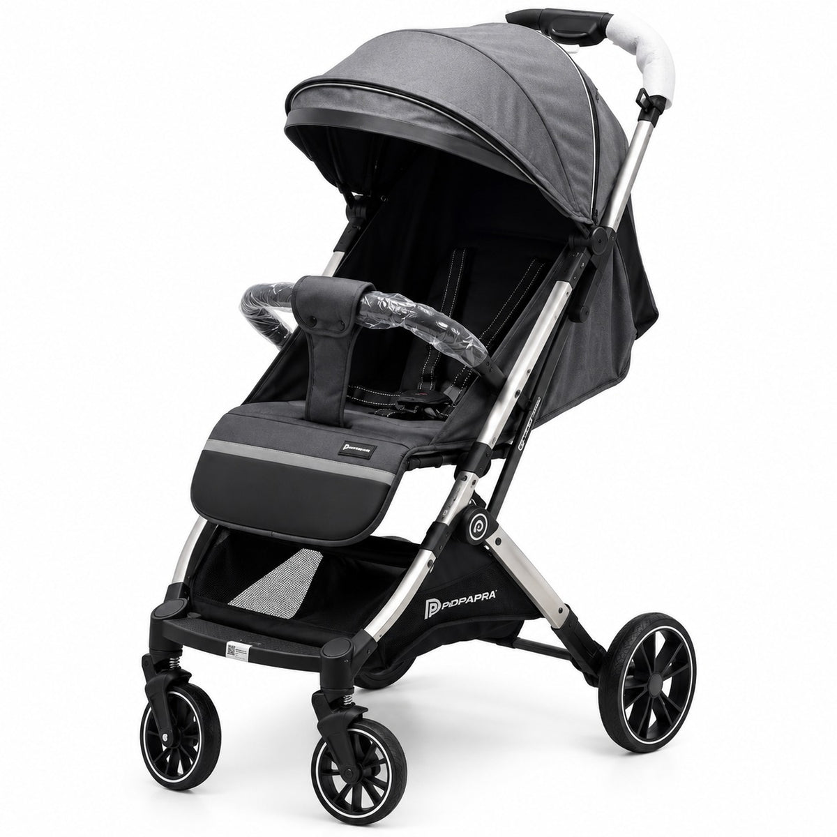 Grey Baby Stroller with Adjustable Canopy