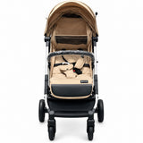 Beige Baby Stroller with Quilted Seat & Canopy