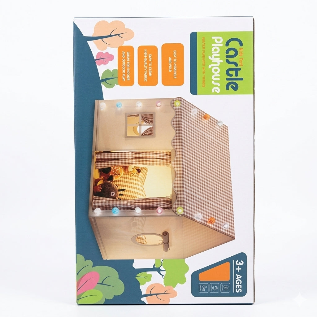 Kids Portable Playhouse Tent with Windows & Lights