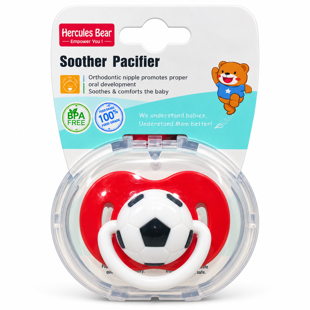Hercules Bear Soccer Ball Baby Pacifier with Case