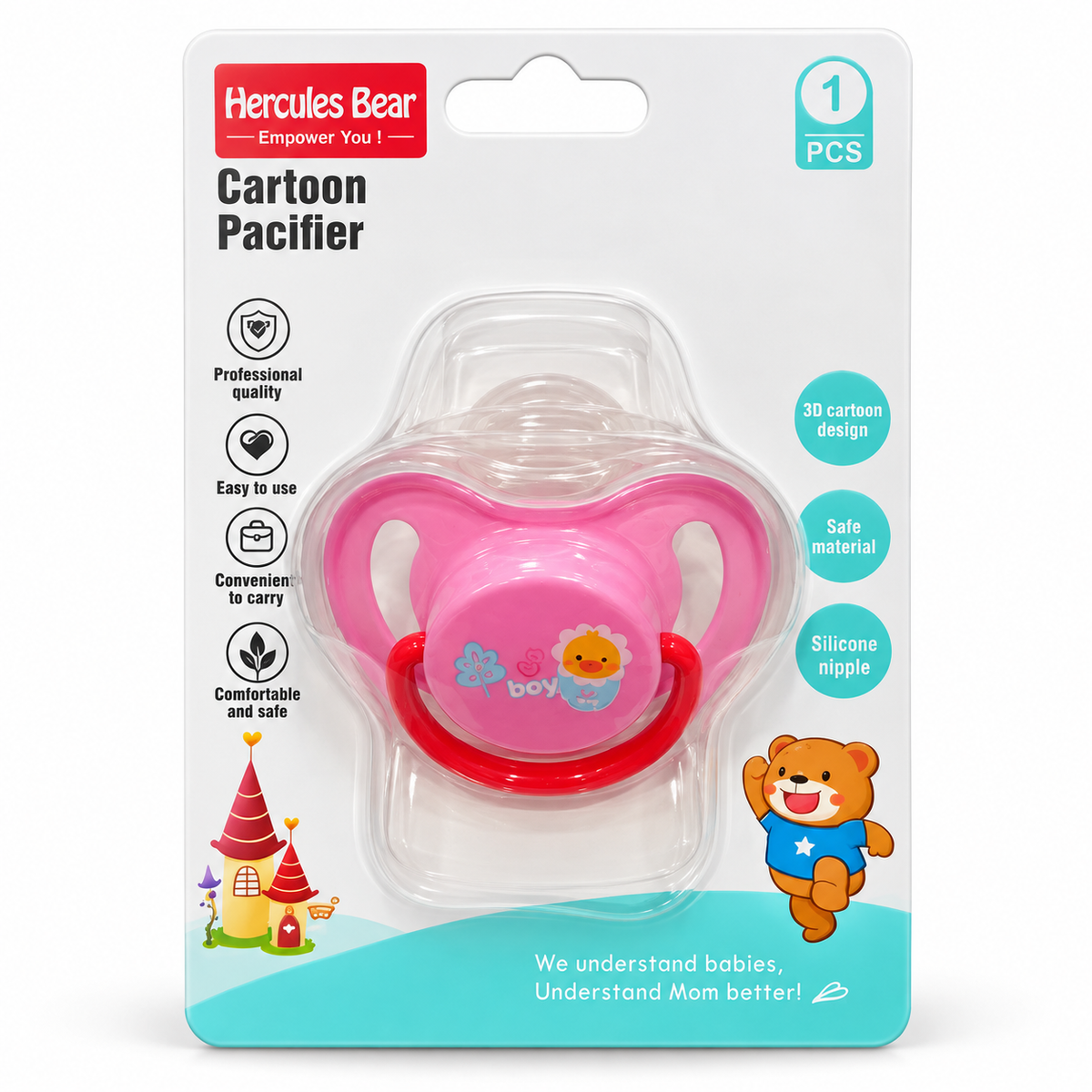Hercules Bear Pink Cartoon Baby Pacifier