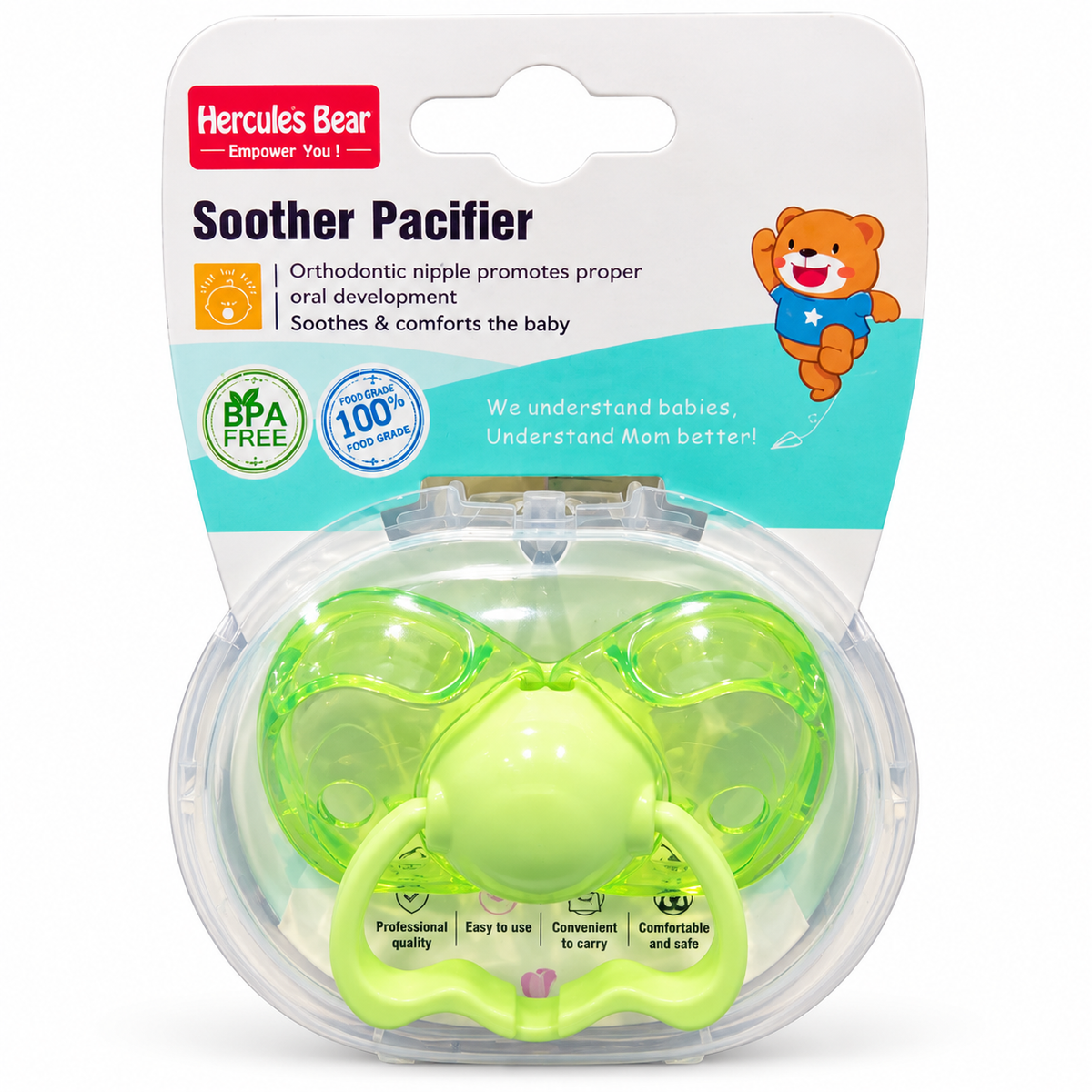 Hercules Bear Green Baby Soother Pacifier with Case