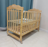 Wooden Baby Cot with Wheels & Adjustable Side Rail