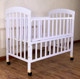 Adjustable Wooden Baby Cot with Wheels – White