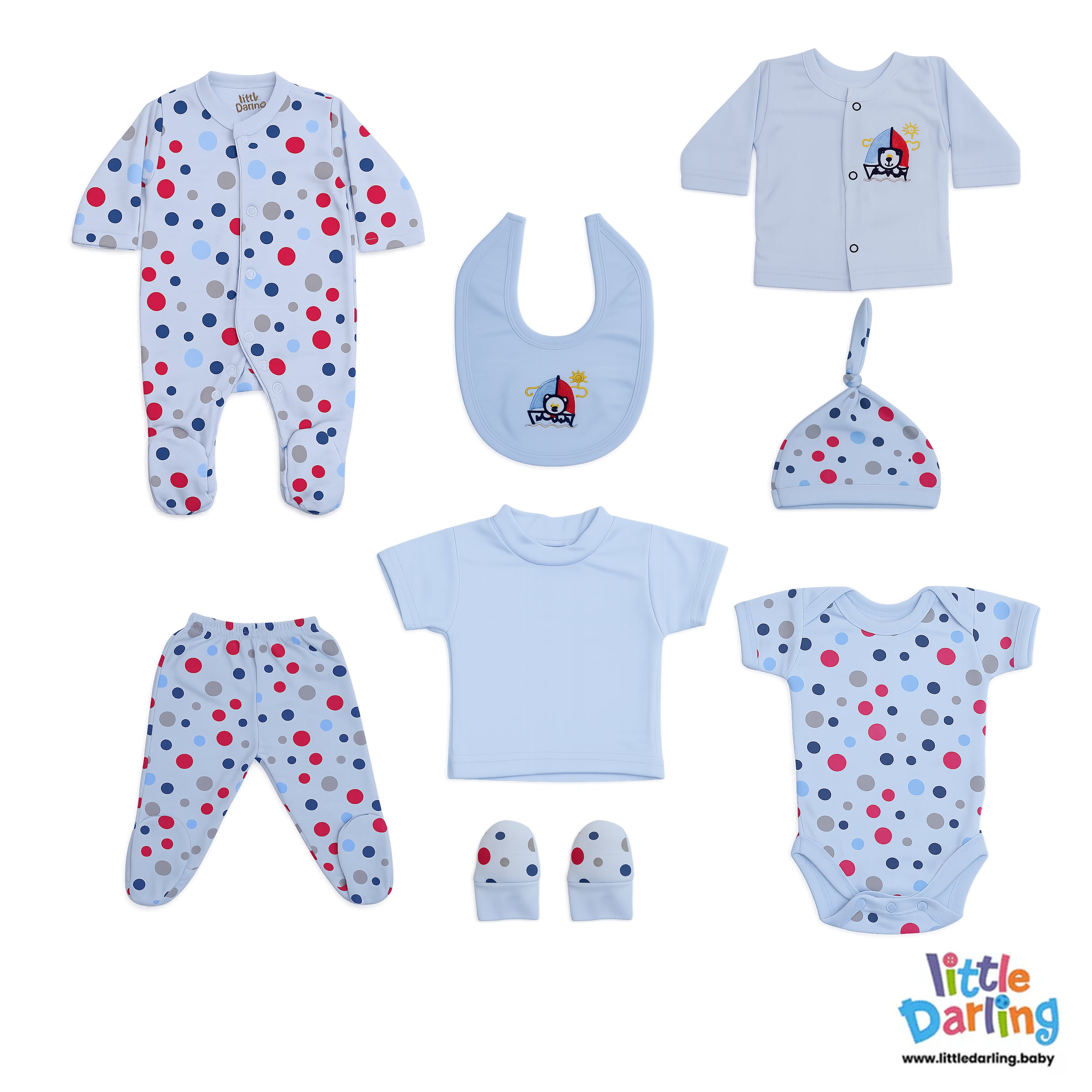 8 Pcs Newborn Baby Gift Set Blue Polka Dot by Little Darling
