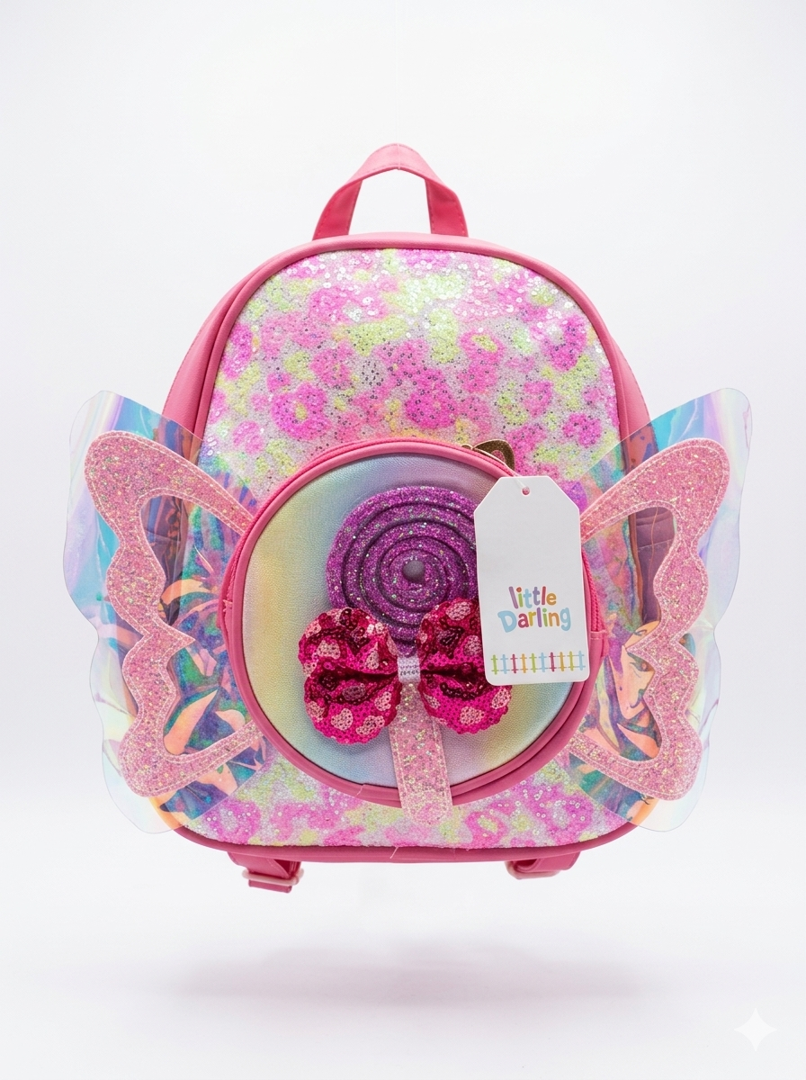 Girls Pink Bunny Ears Glitter Backpack