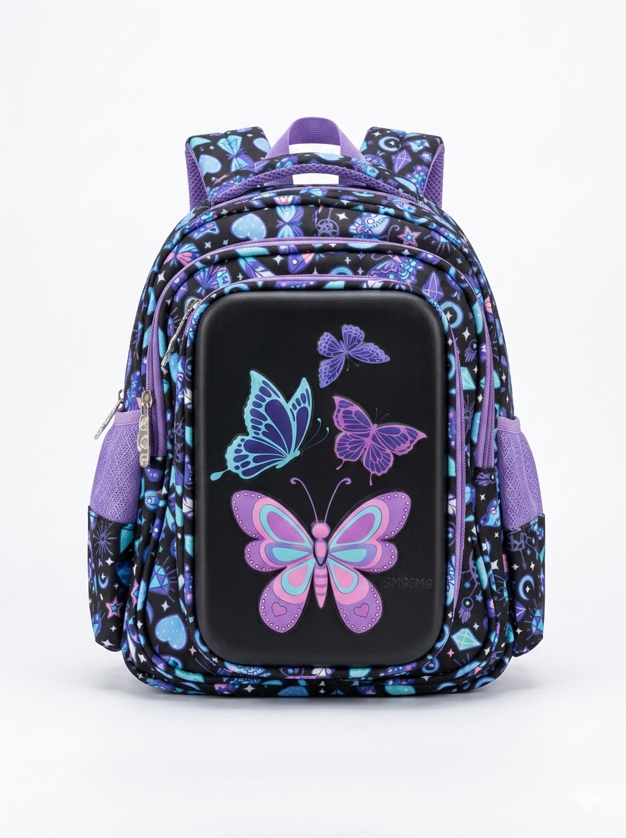Girls Butterfly Print School Backpack